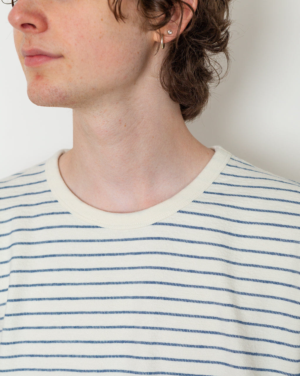 Folk S/S Textured Stripe T-Shirt - Ecru/Soft Blue