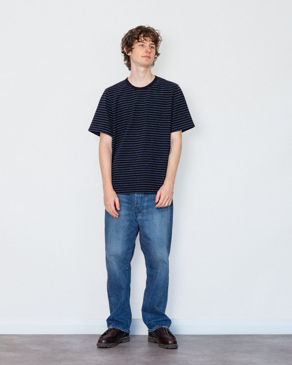 Folk S/S Textured Stripe T-Shirt - Black/Soft Blue