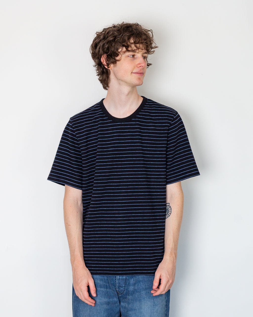 Folk S/S Textured Stripe T-Shirt - Black/Soft Blue