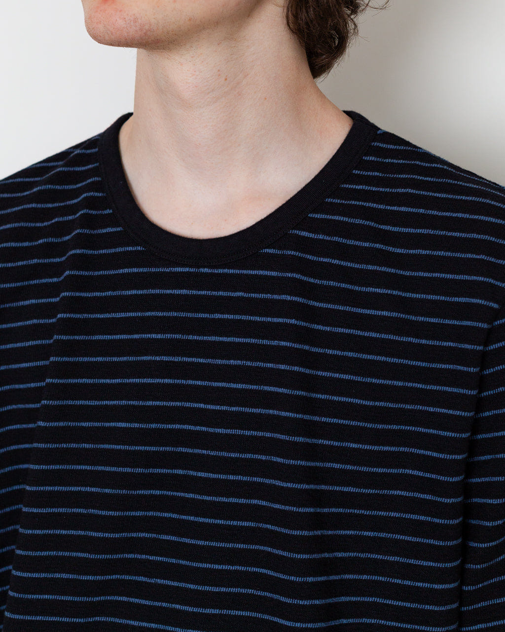 Folk S/S Textured Stripe T-Shirt - Black/Soft Blue
