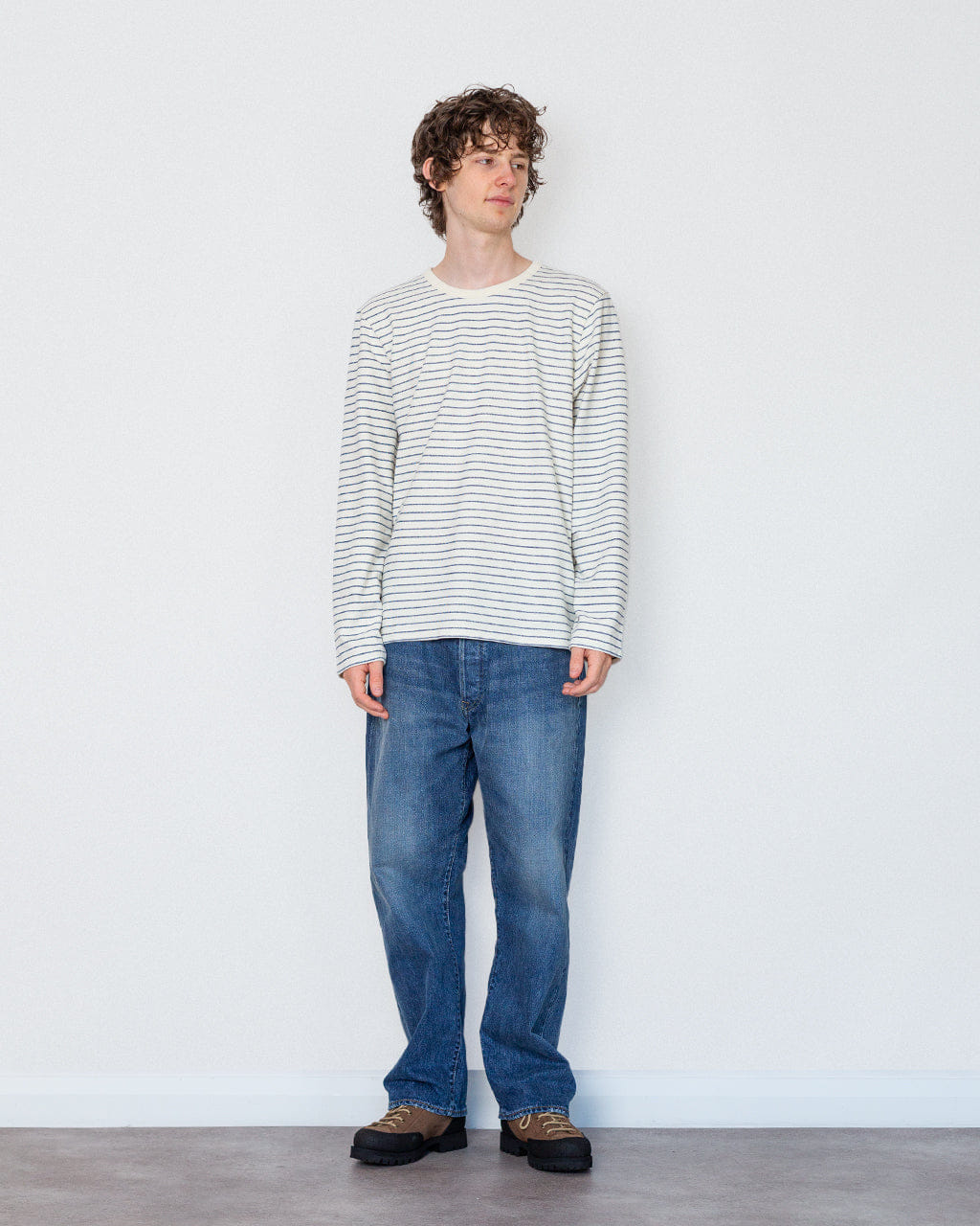 Folk L/S Texture T-Shirt - Ecru/Soft Blue