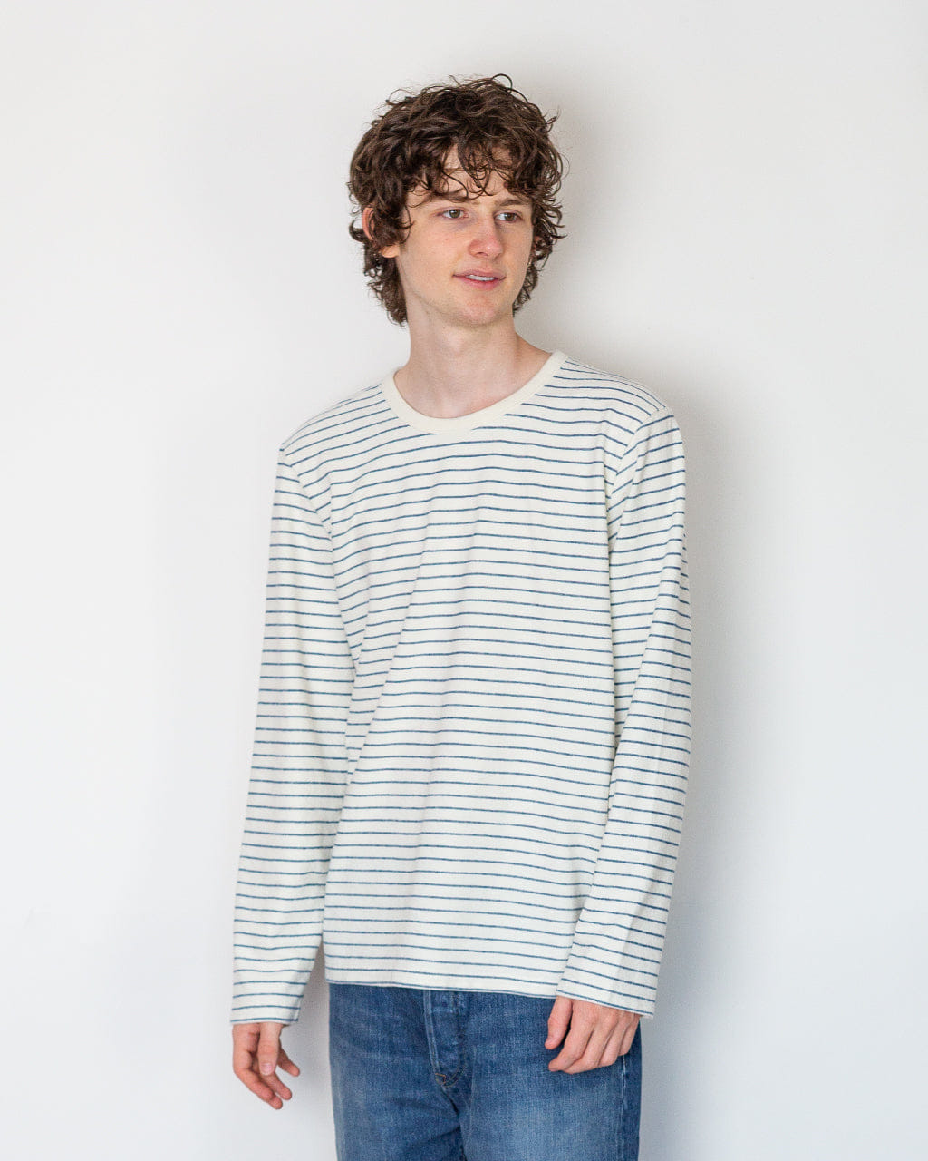 Folk L/S Texture T-Shirt - Ecru/Soft Blue