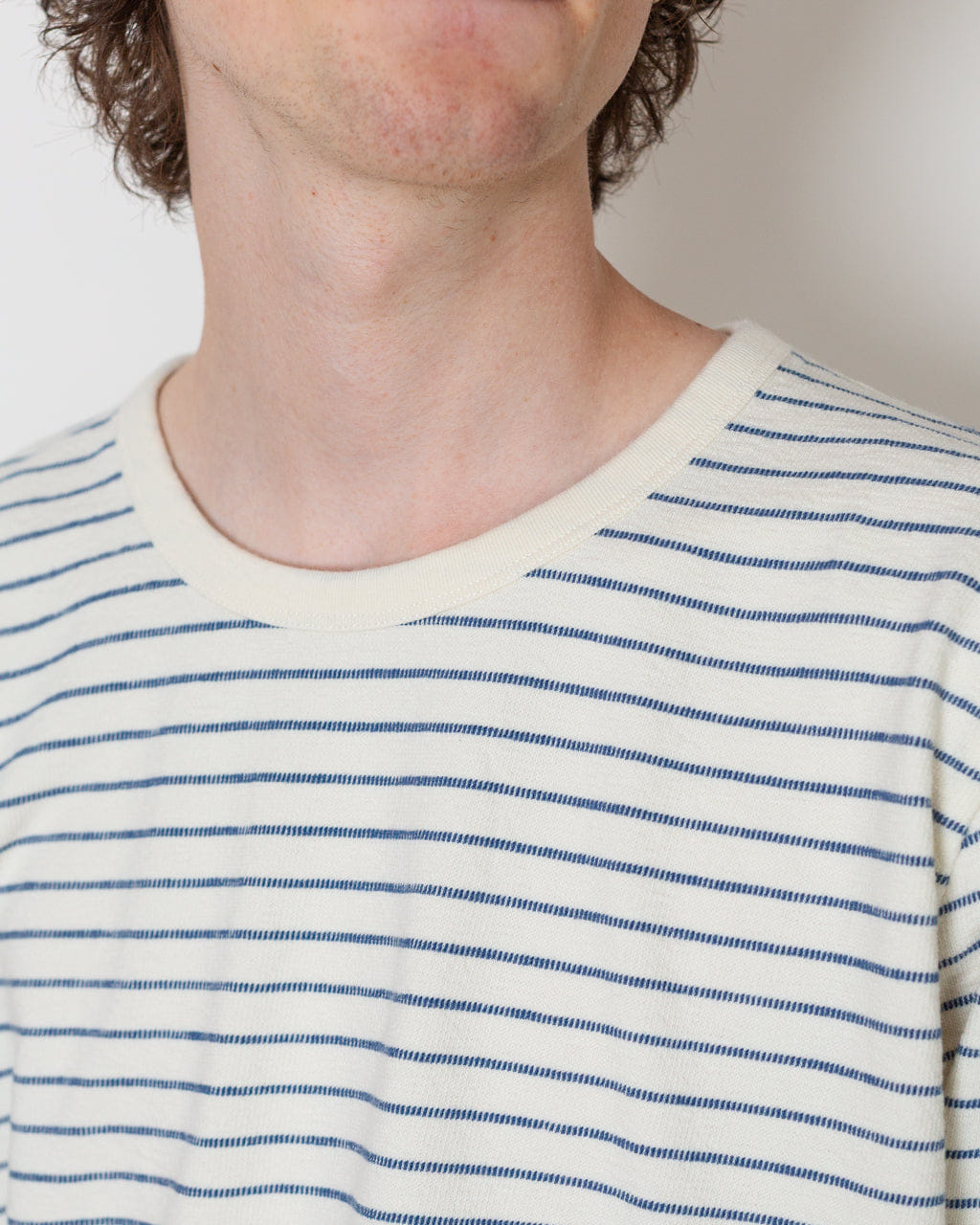 Folk L/S Texture T-Shirt - Ecru/Soft Blue