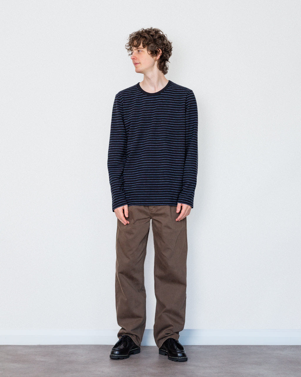 Folk L/S Texture T-Shirt - Black/Soft Blue