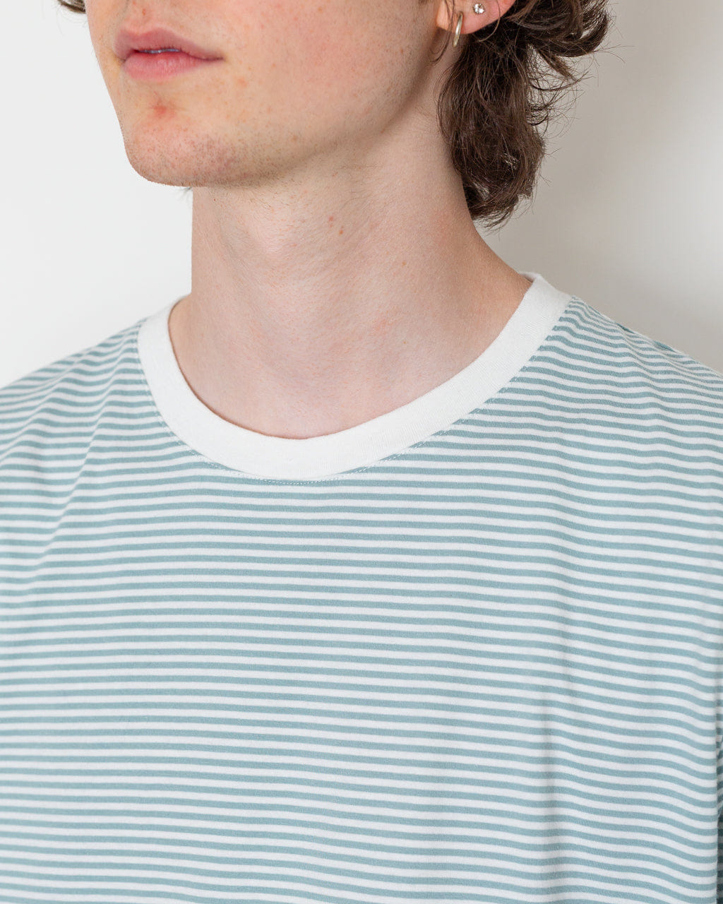 Folk 1X1 Stripe T-Shirt - Blue Oxide/Ecru