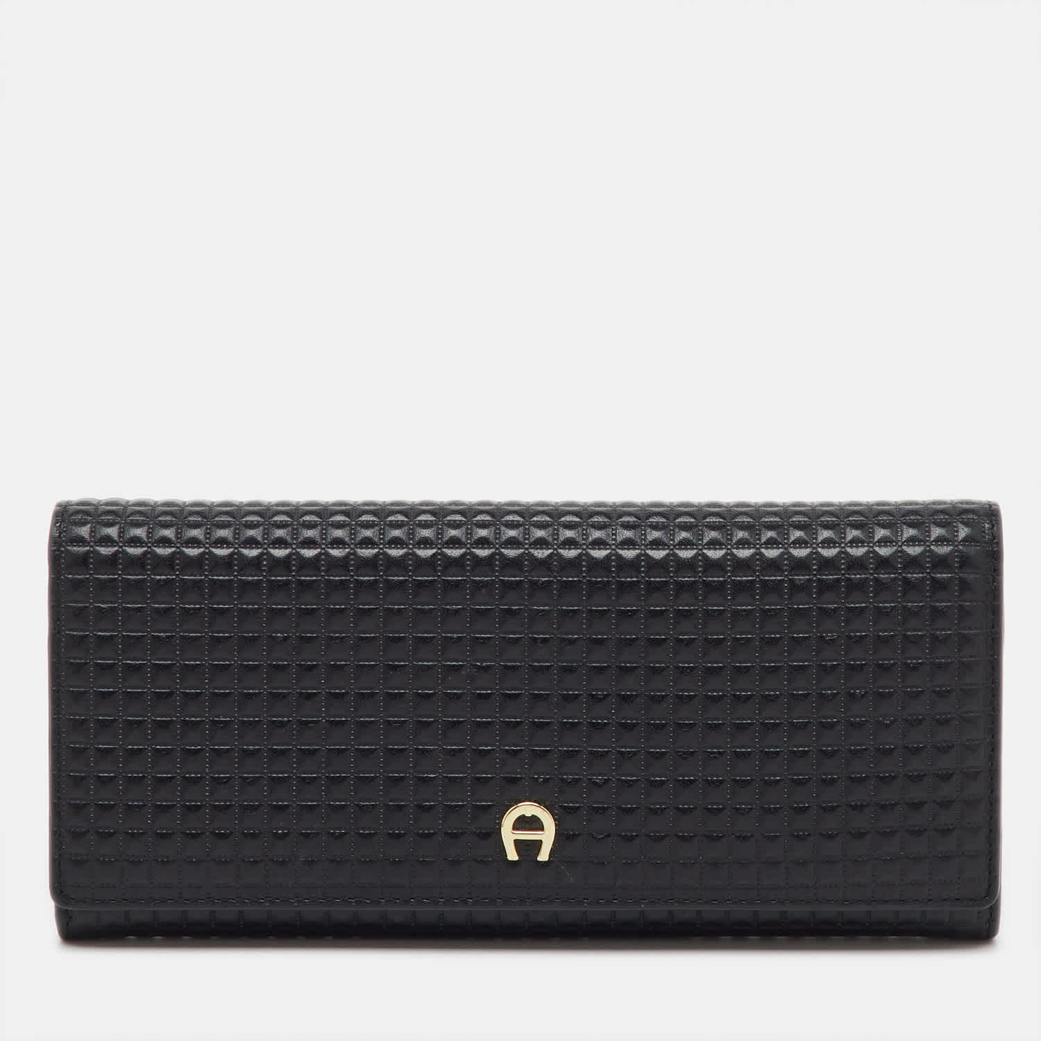 Aigner Black Leather Flap Continental Wallet