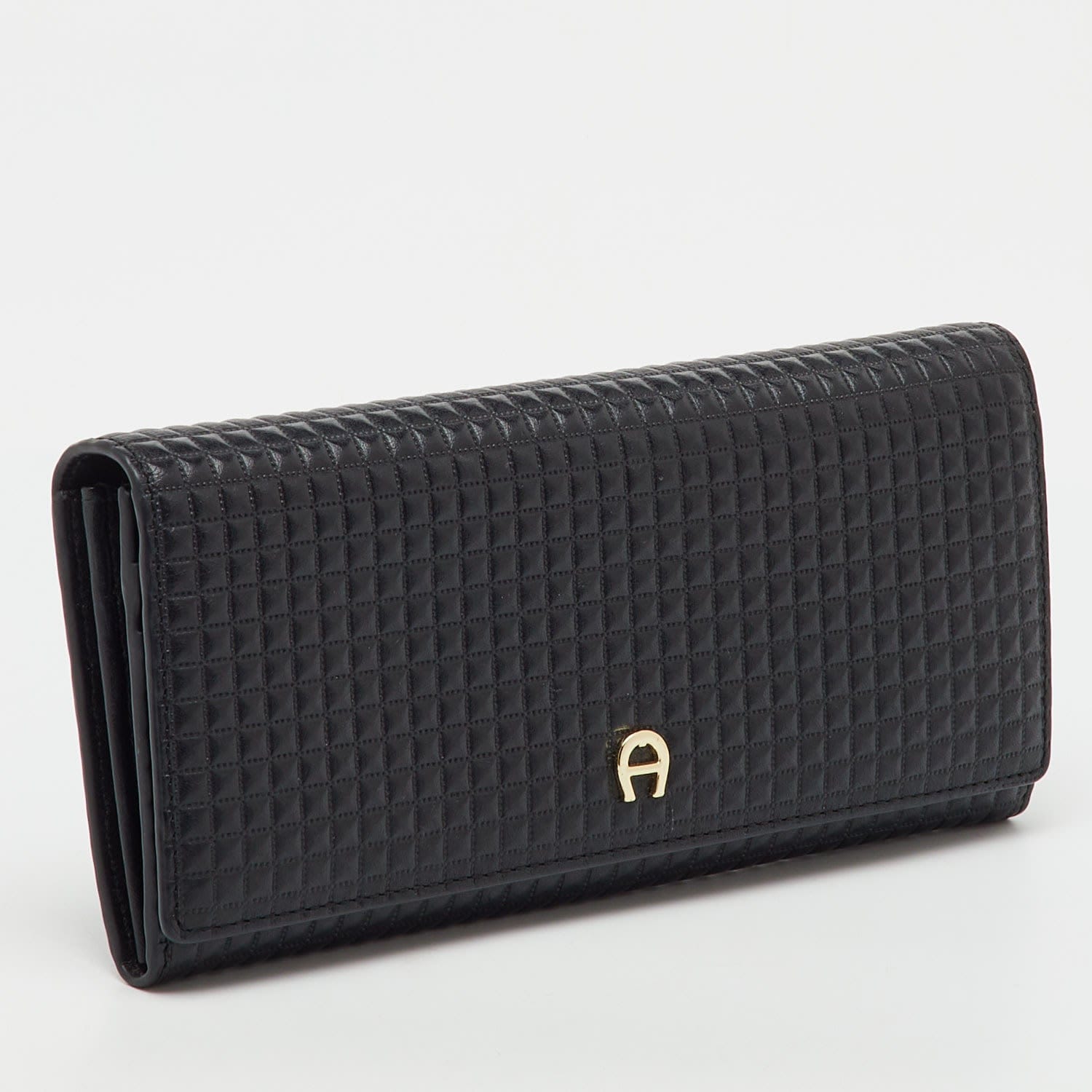 Aigner Black Leather Flap Continental Wallet