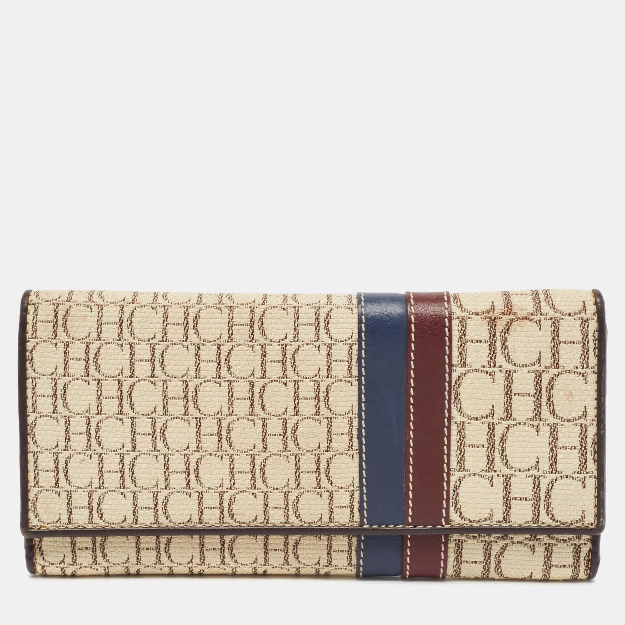Ch Carolina Herrera Off White Monogram Flap Trifold Continental Wallet