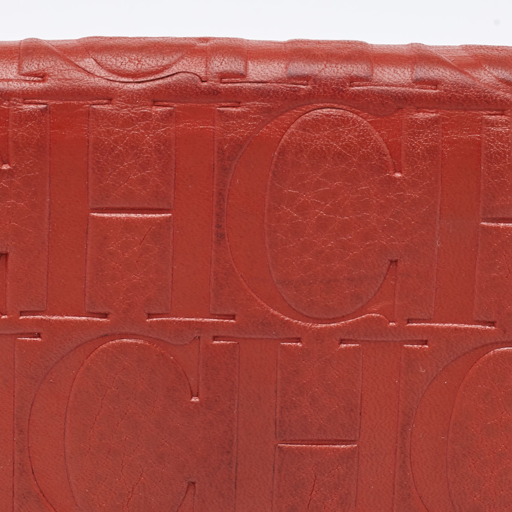 Ch Carolina Herrera Rust Orange Monogram Leather Flap Continental Wallet