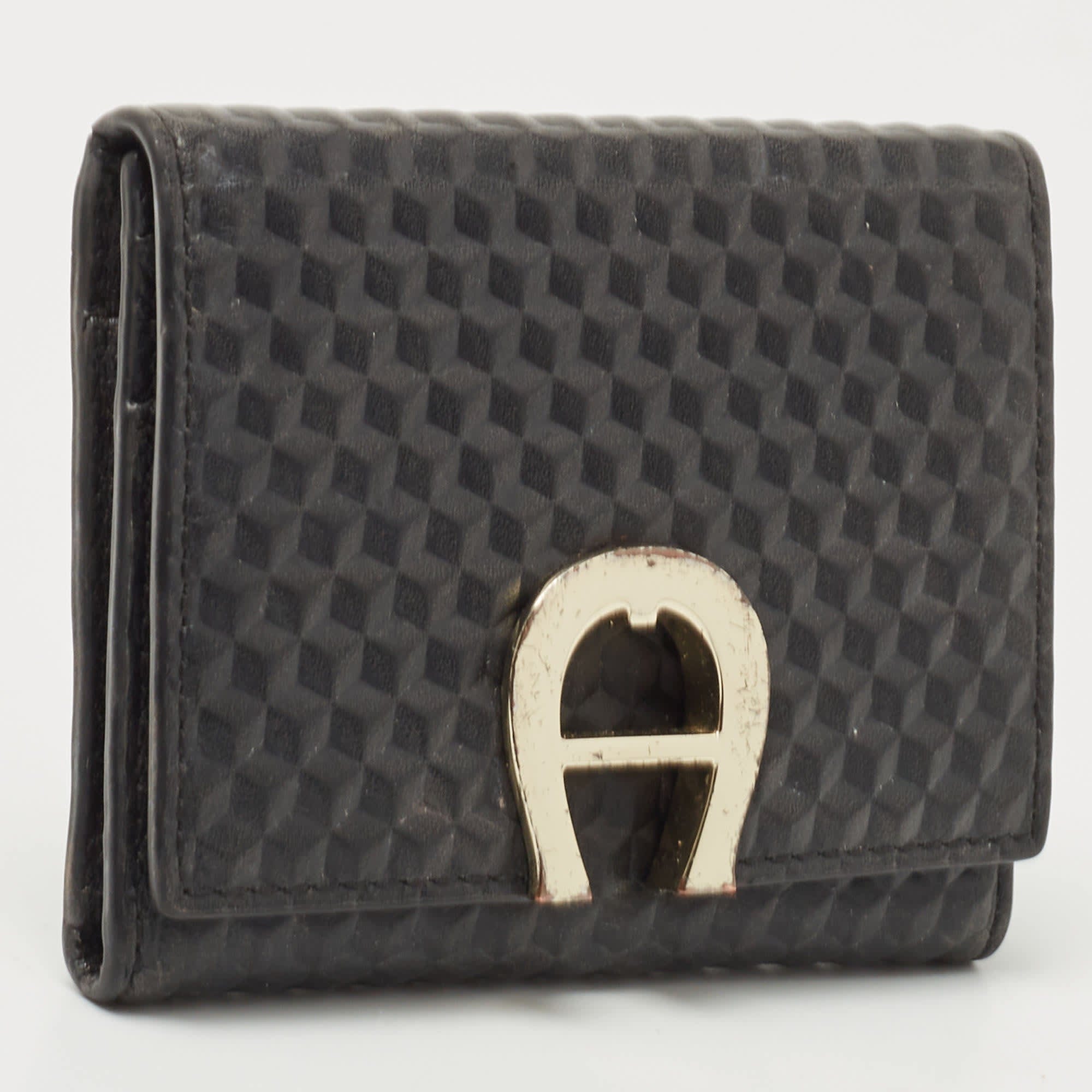 Aigner Black Leather Trifold Wallet