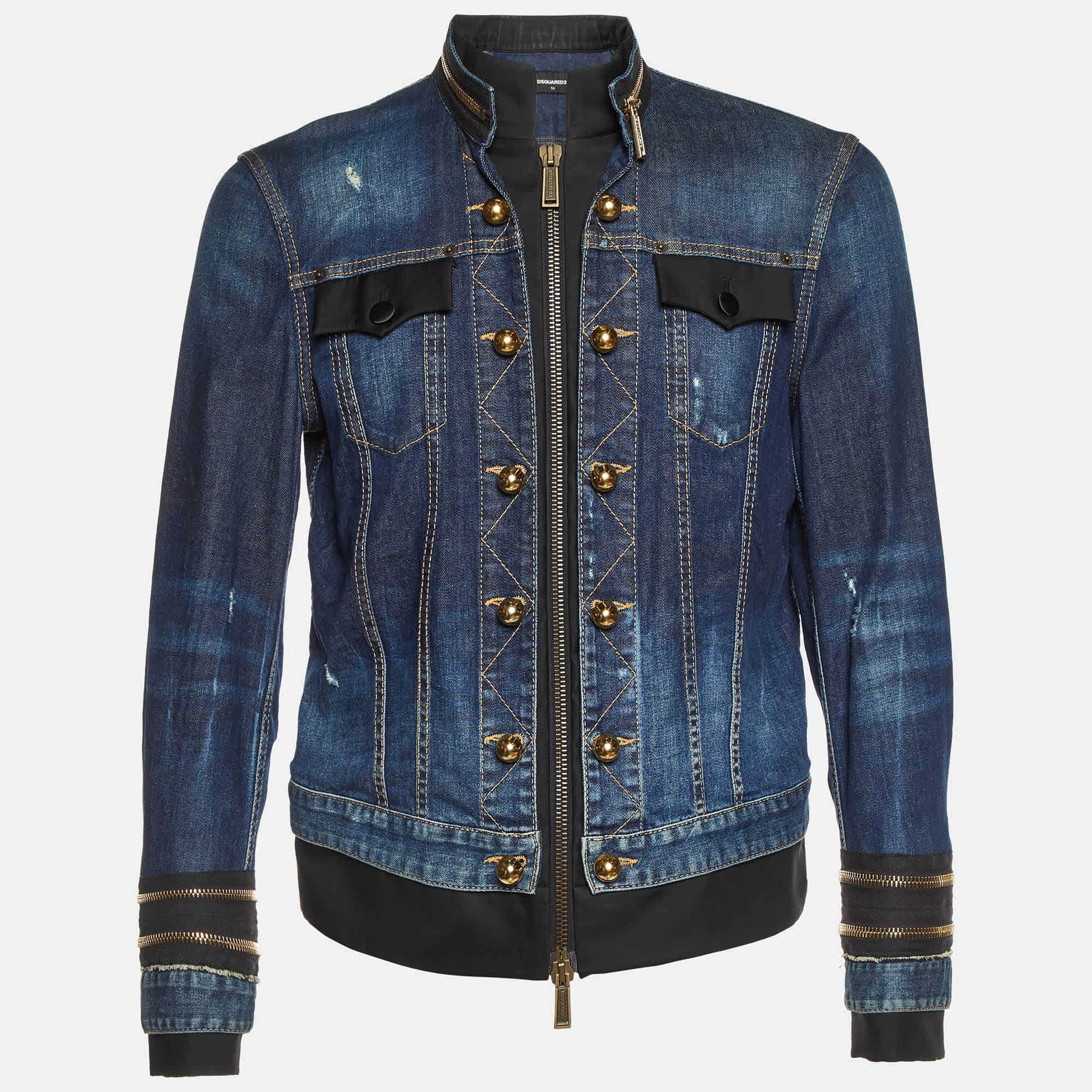 Blue Navy Blue Zip - Up Officer Jacket
