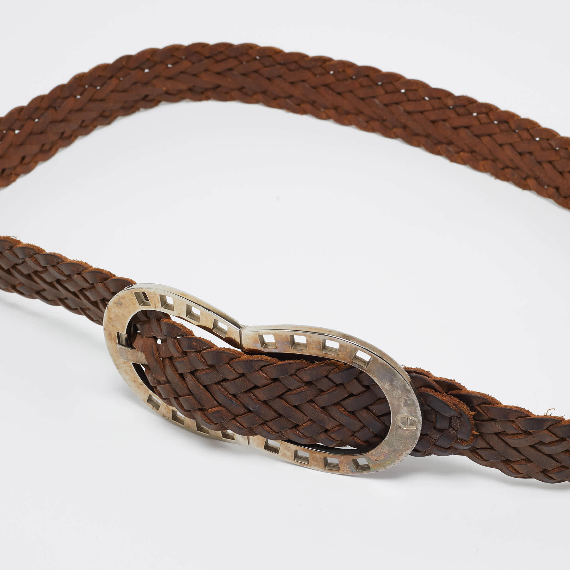 Aigner Brown Braided Leather Buckle Belt
