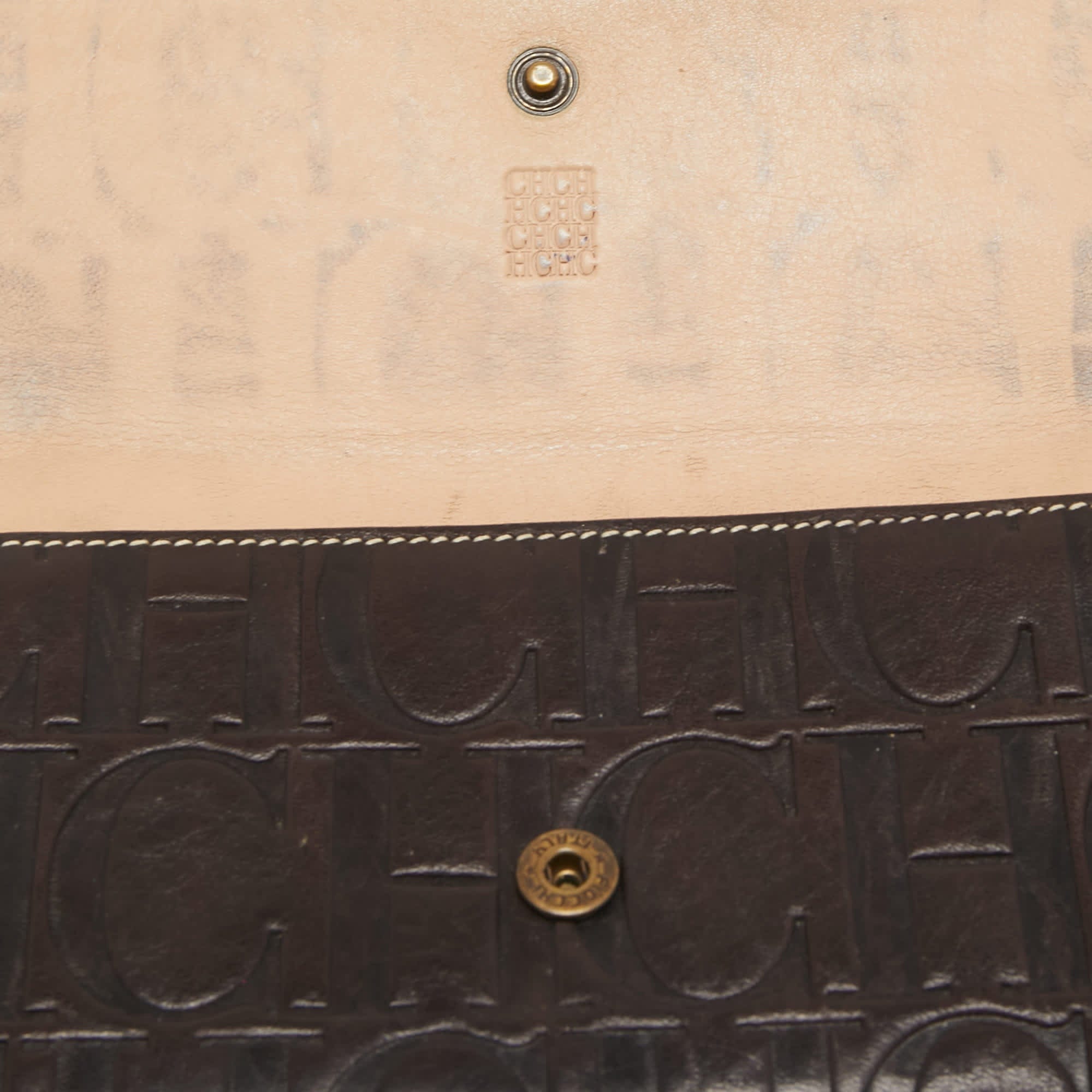 Ch Carolina Herrera Brown/beige Monogram Embossed Leather Continental Wallet