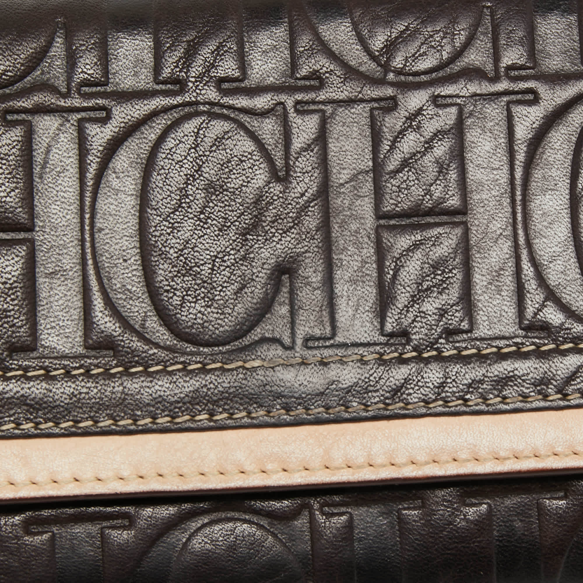 Ch Carolina Herrera Brown/beige Monogram Embossed Leather Continental Wallet