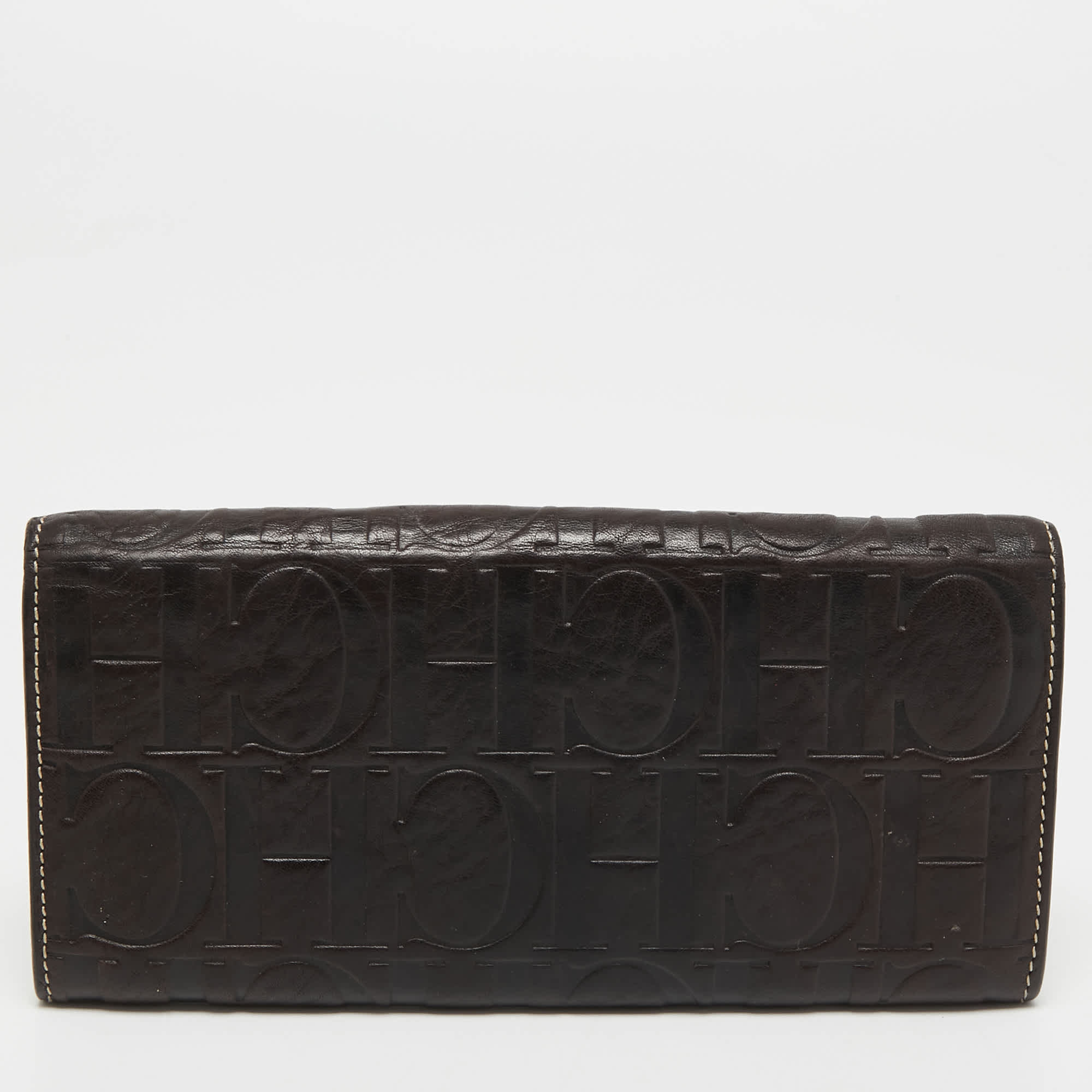 Ch Carolina Herrera Brown/beige Monogram Embossed Leather Continental Wallet