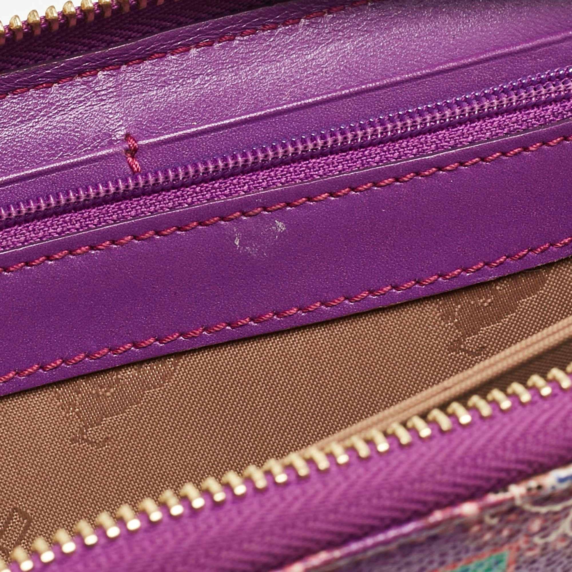 Purple Etro Purple Printed Coated Canvas Zip Around Wallet