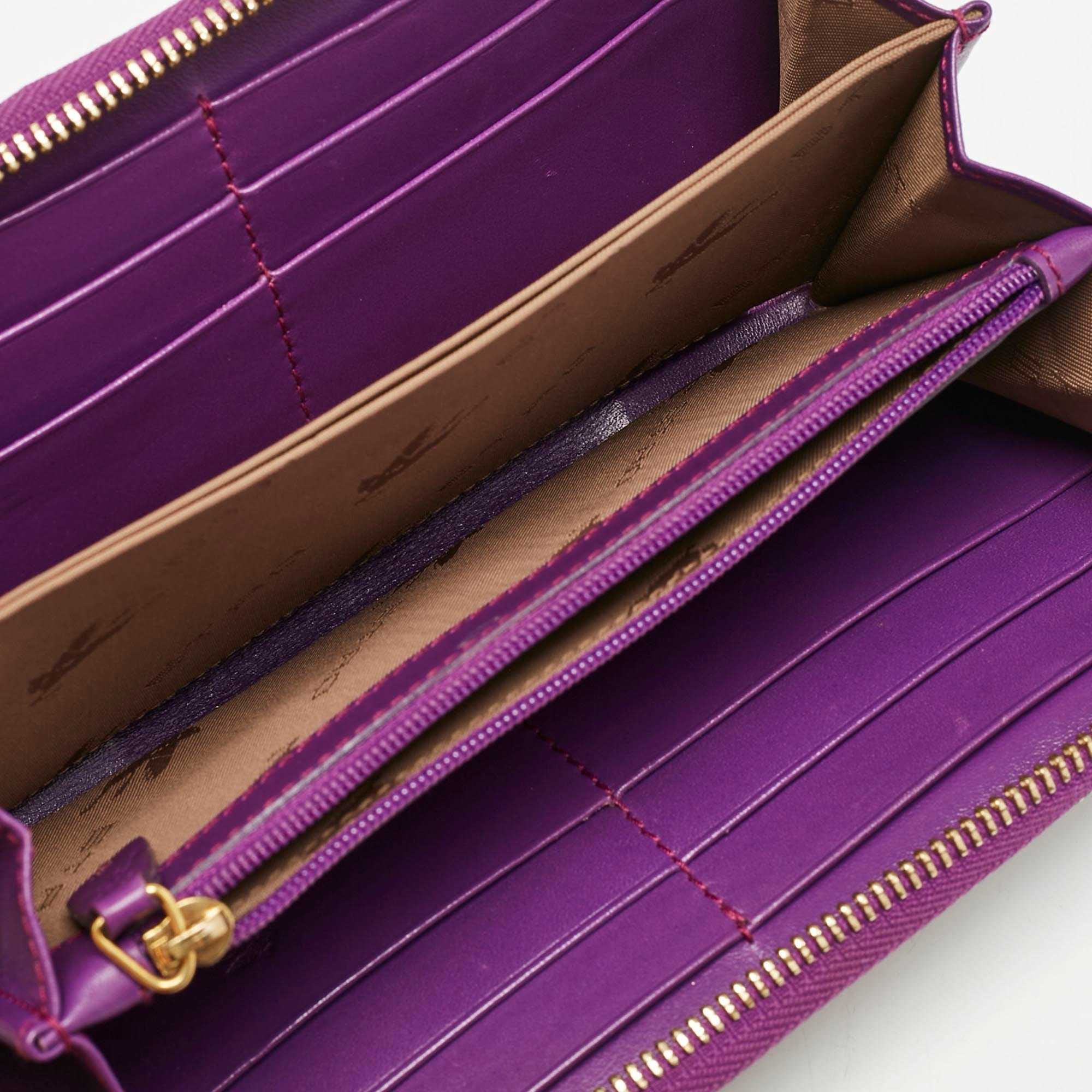 Purple Etro Purple Printed Coated Canvas Zip Around Wallet