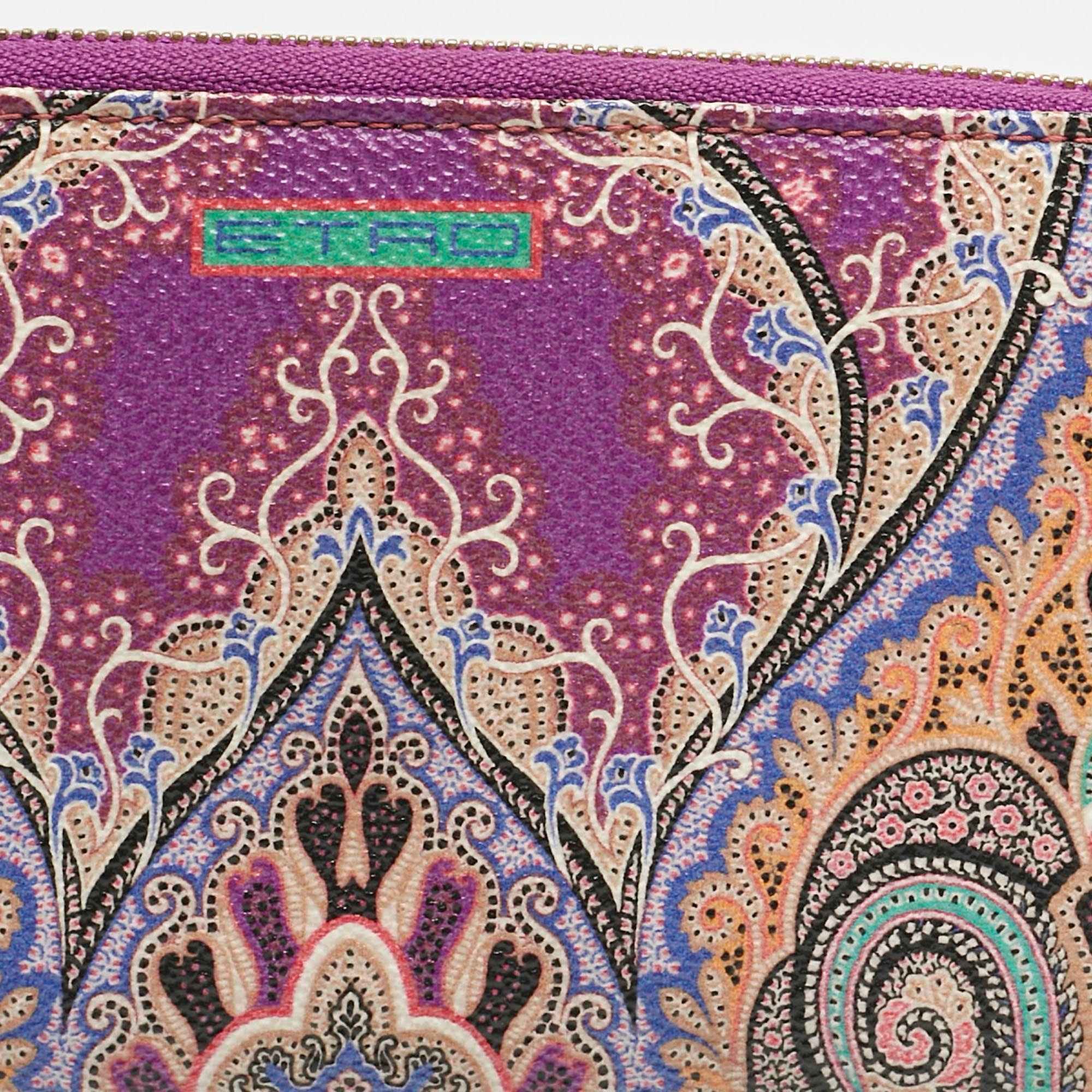 Purple Etro Purple Printed Coated Canvas Zip Around Wallet