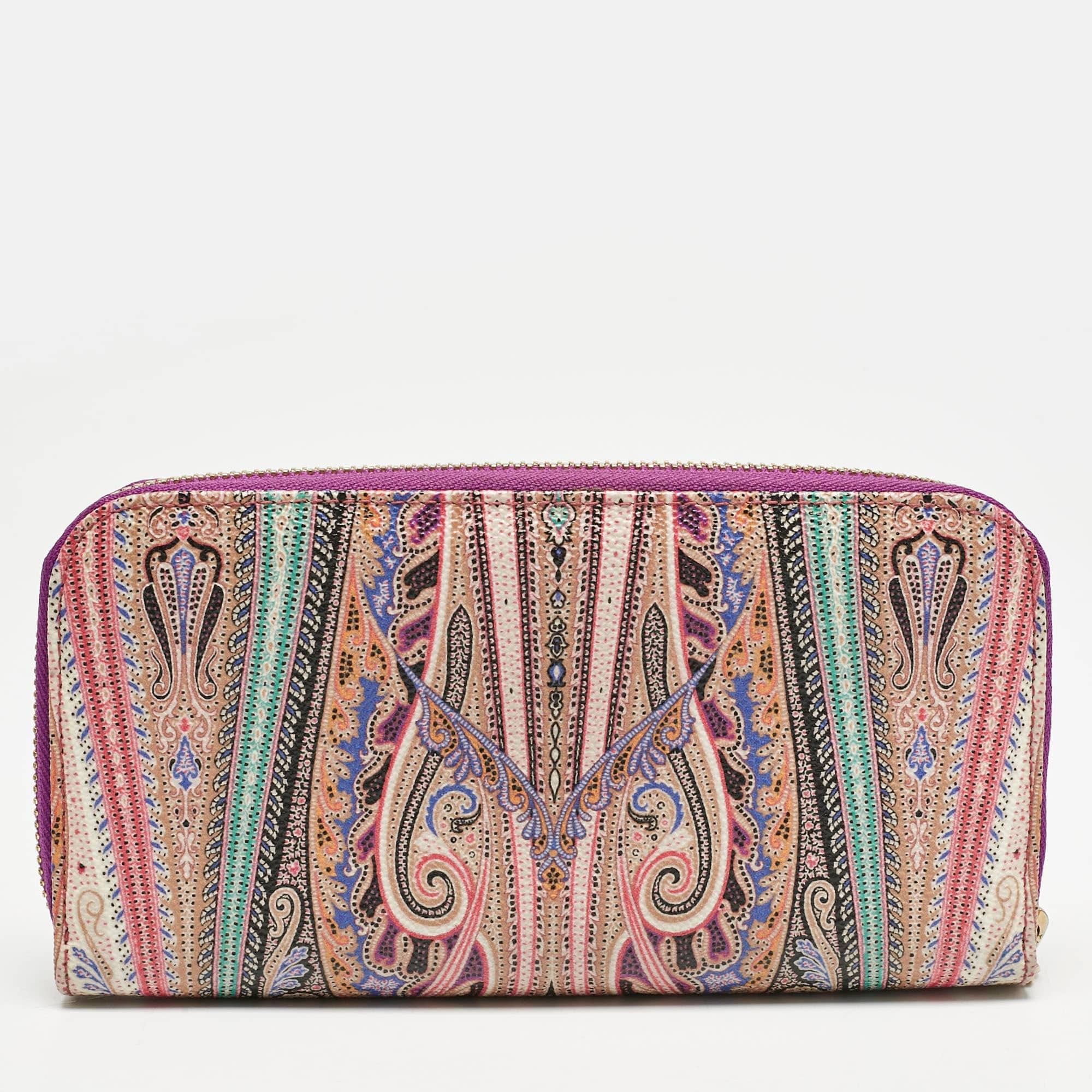 Purple Etro Purple Printed Coated Canvas Zip Around Wallet