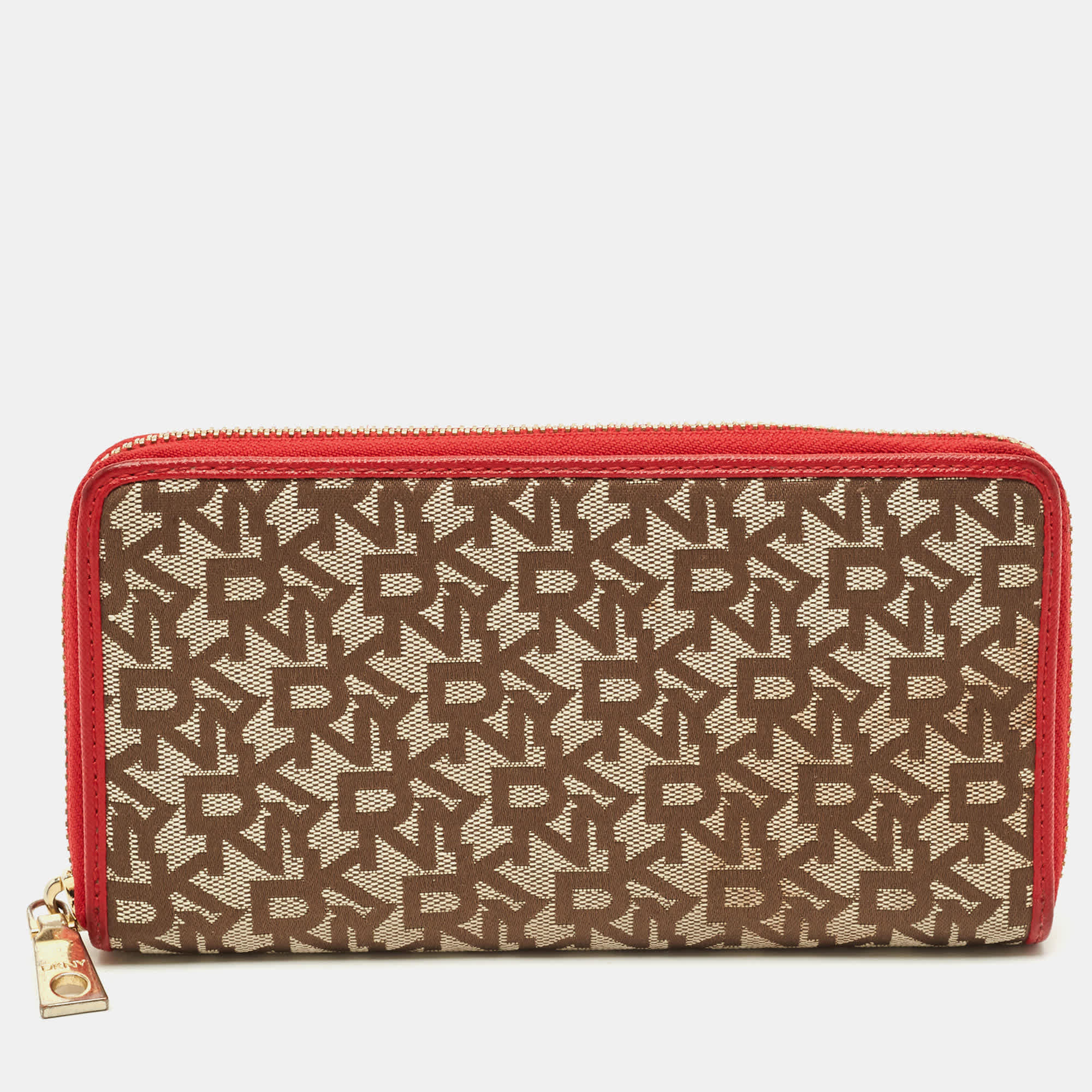 Monogram Dkny Beige/red Monogram Fabric Zip Continental Wallet