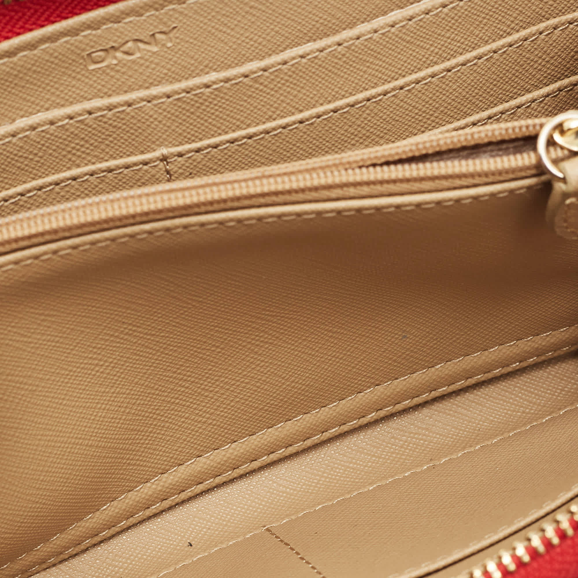 Monogram Dkny Beige/red Monogram Fabric Zip Continental Wallet