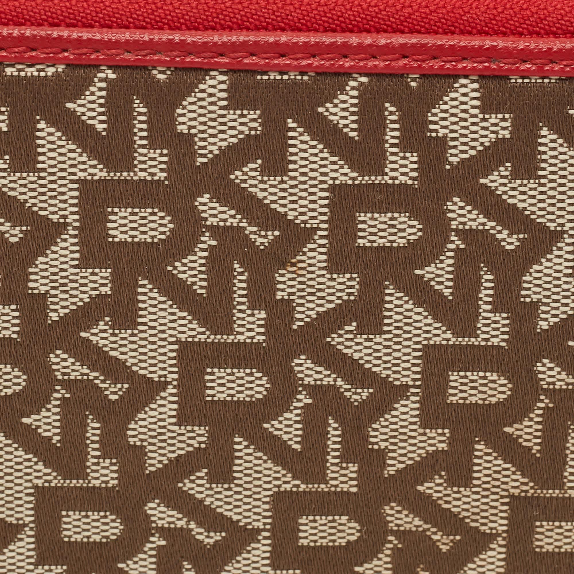 Monogram Dkny Beige/red Monogram Fabric Zip Continental Wallet