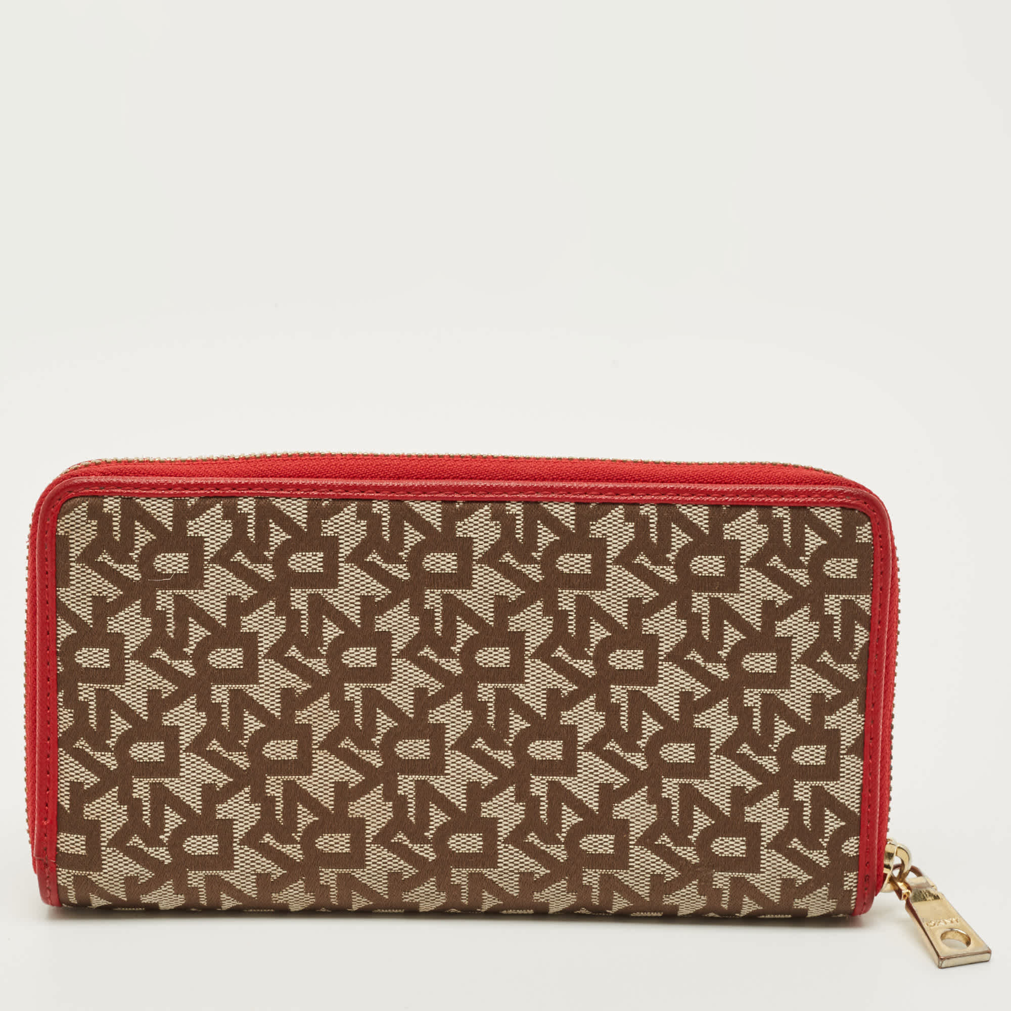 Monogram Dkny Beige/red Monogram Fabric Zip Continental Wallet