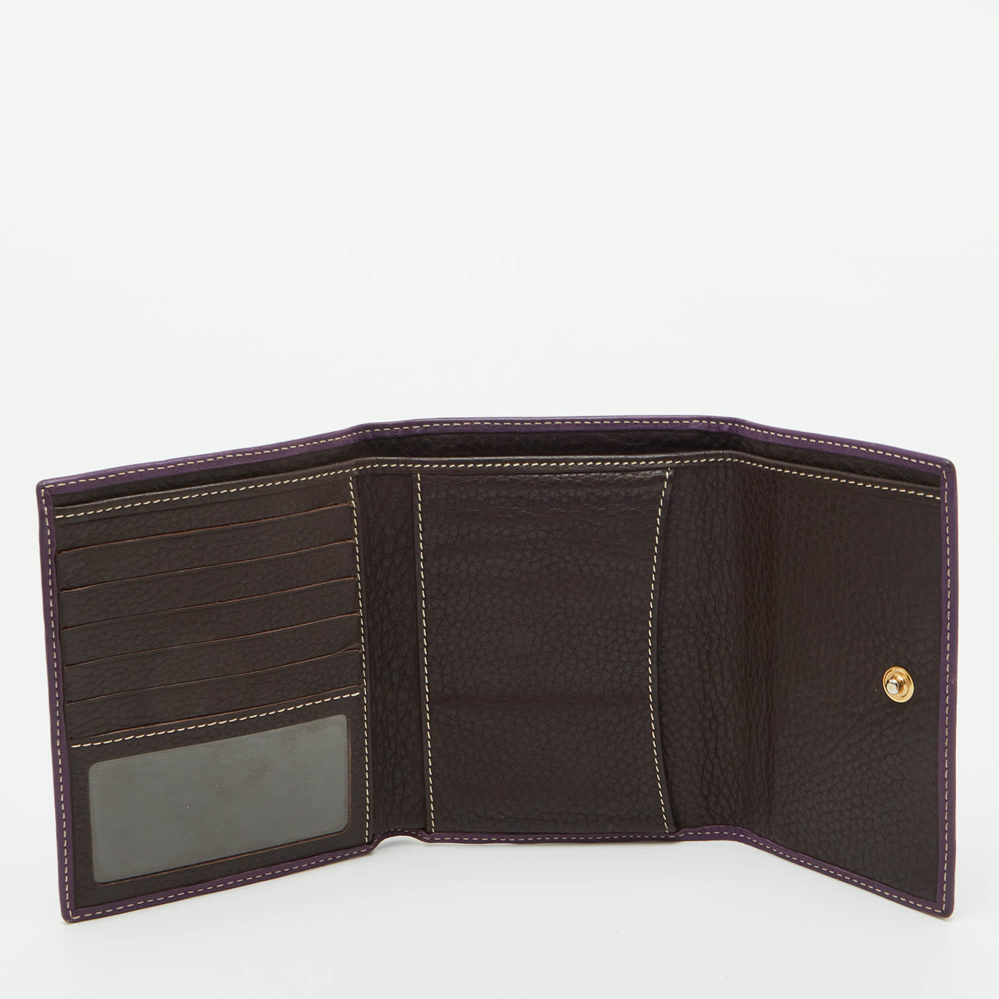 Ch Carolina Herrera Purple Monogram Embossed Leather Compact Wallet