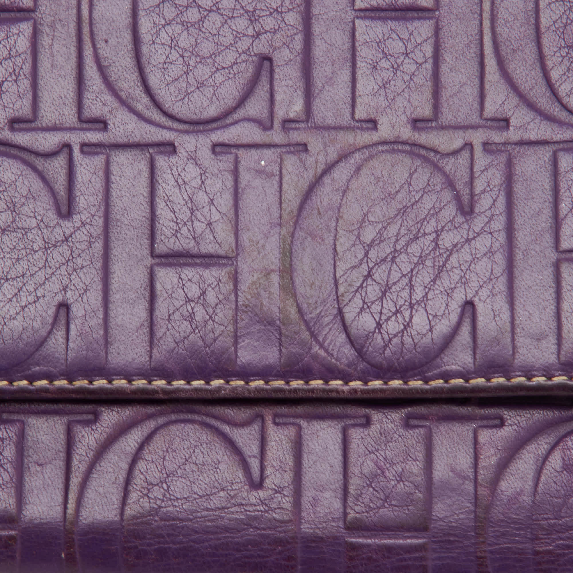 Ch Carolina Herrera Purple Monogram Embossed Leather Compact Wallet
