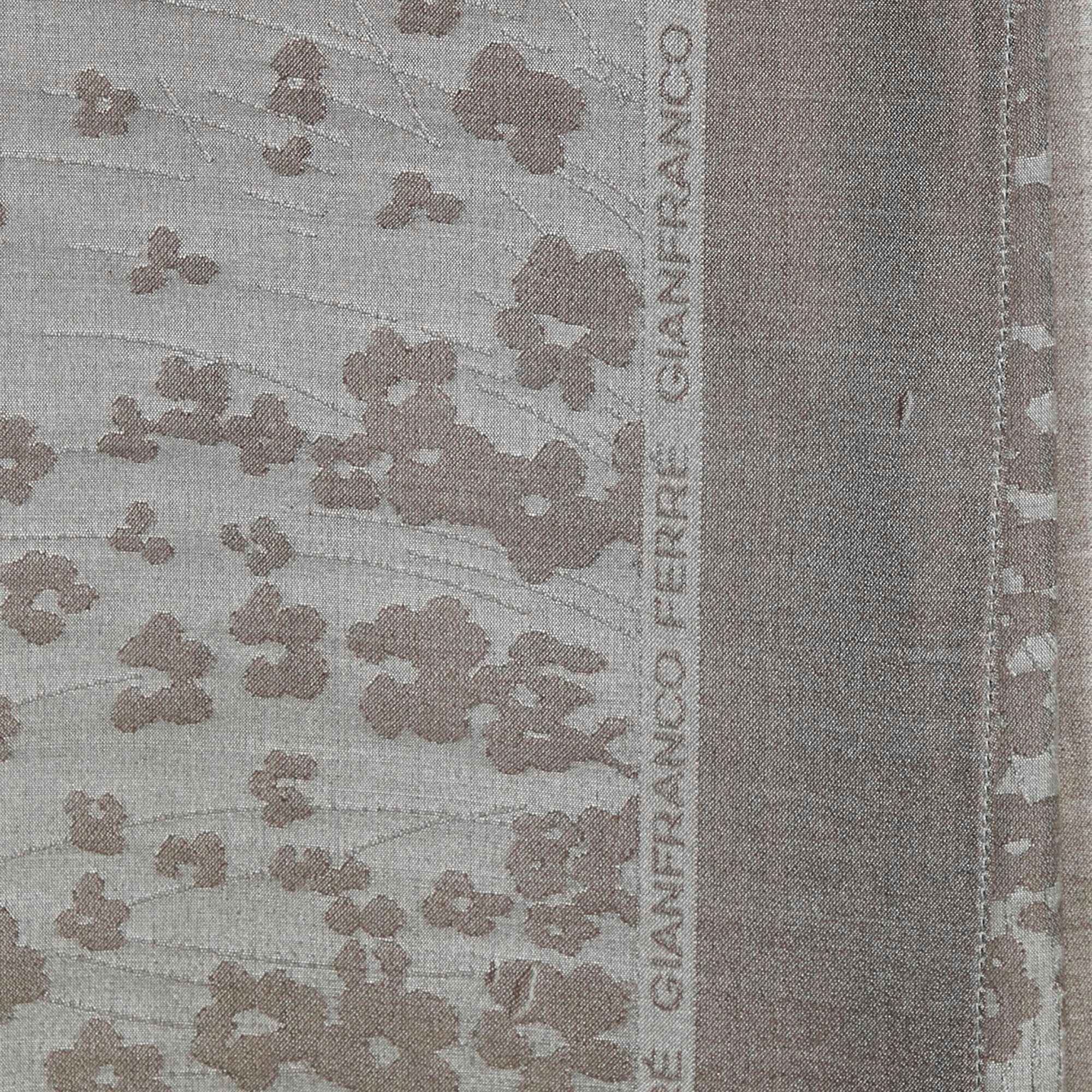 Gianfranco Ferre Grey Floral Silk Jacquard Scarf