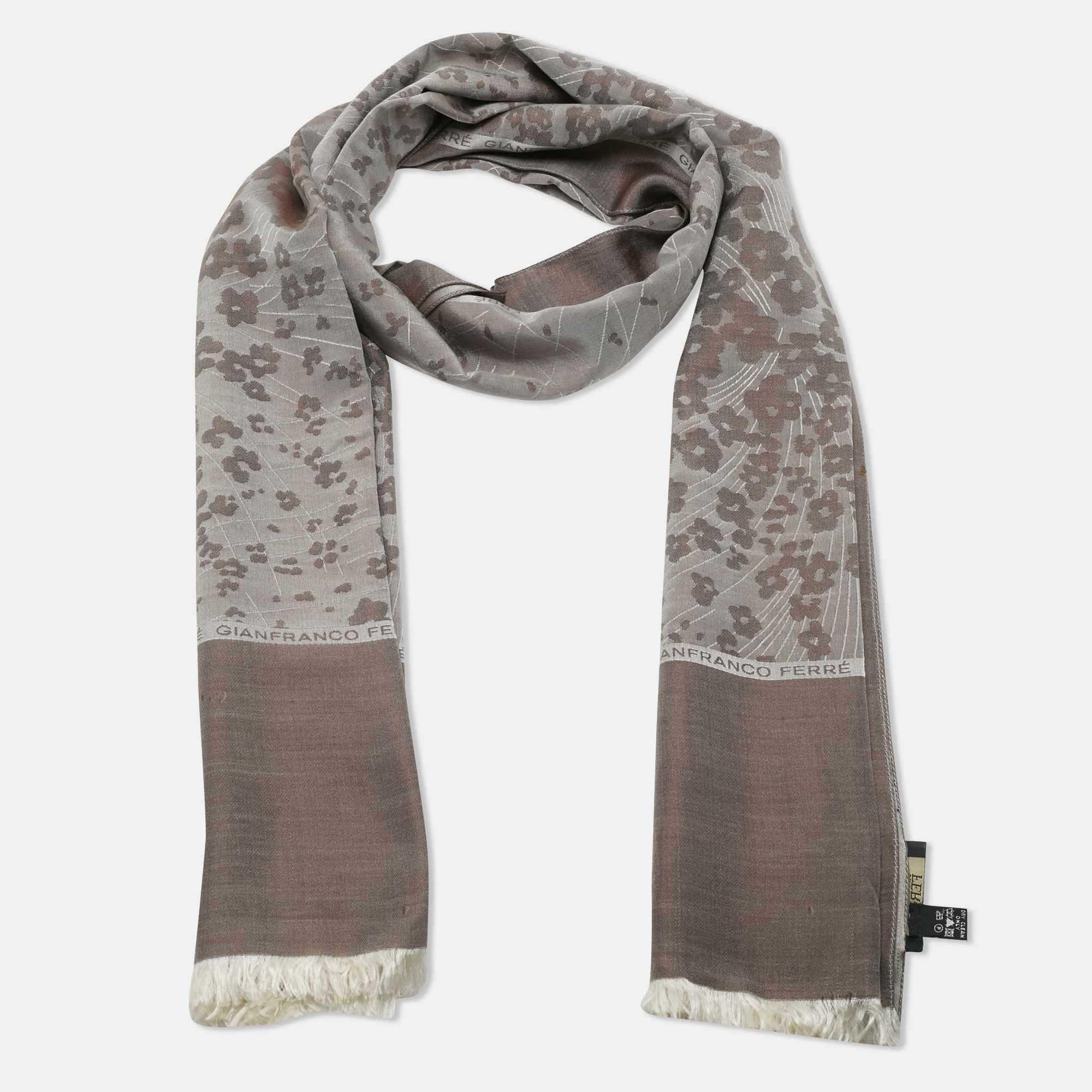 Gianfranco Ferre Grey Floral Silk Jacquard Scarf