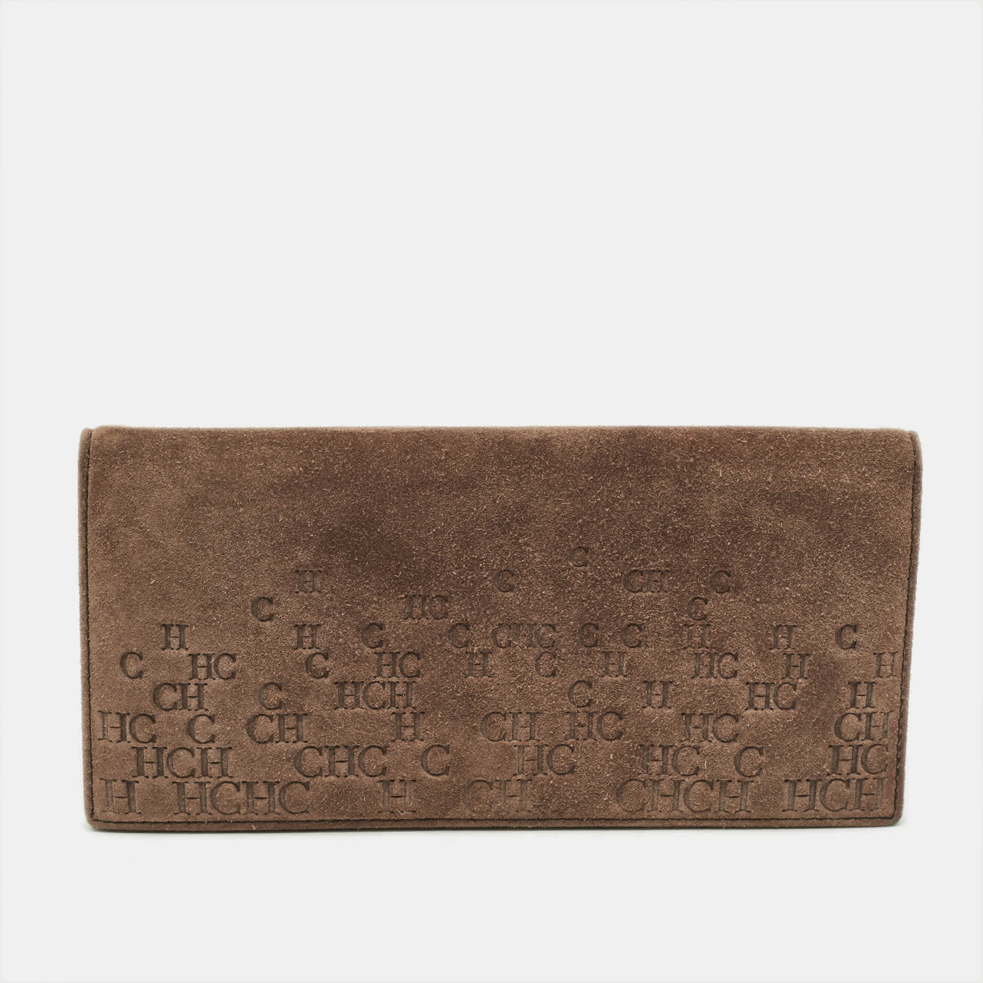 Ch Carolina Herrera Brown Monogram Suede Long Wallet