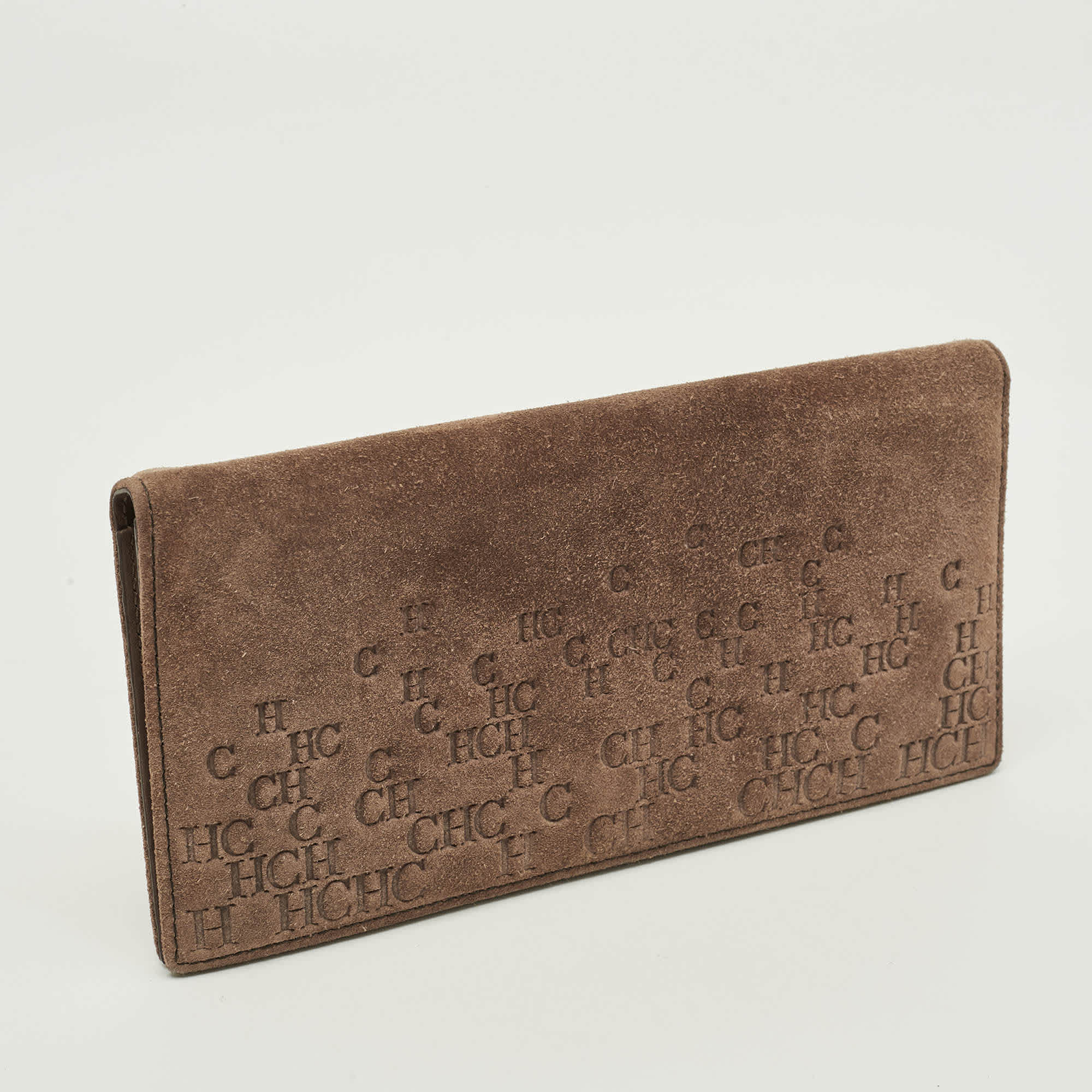 Ch Carolina Herrera Brown Monogram Suede Long Wallet