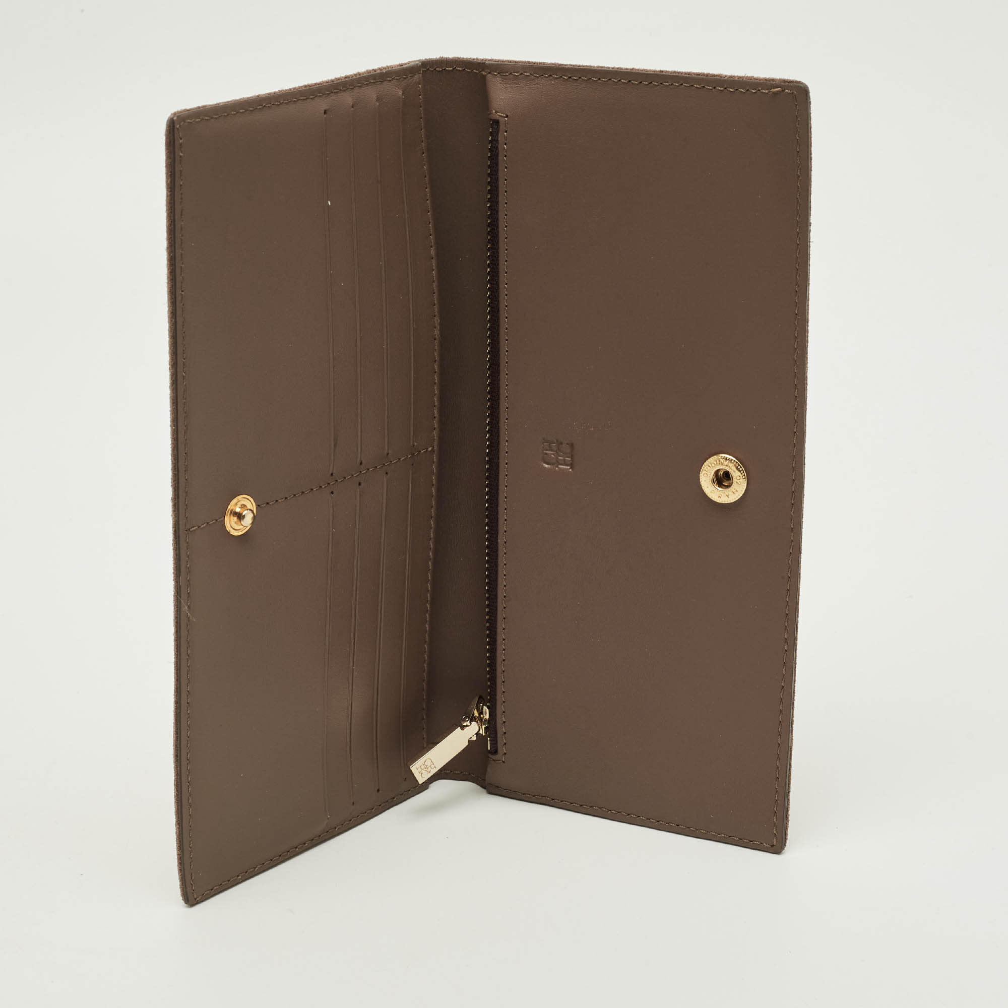 Ch Carolina Herrera Brown Monogram Suede Long Wallet