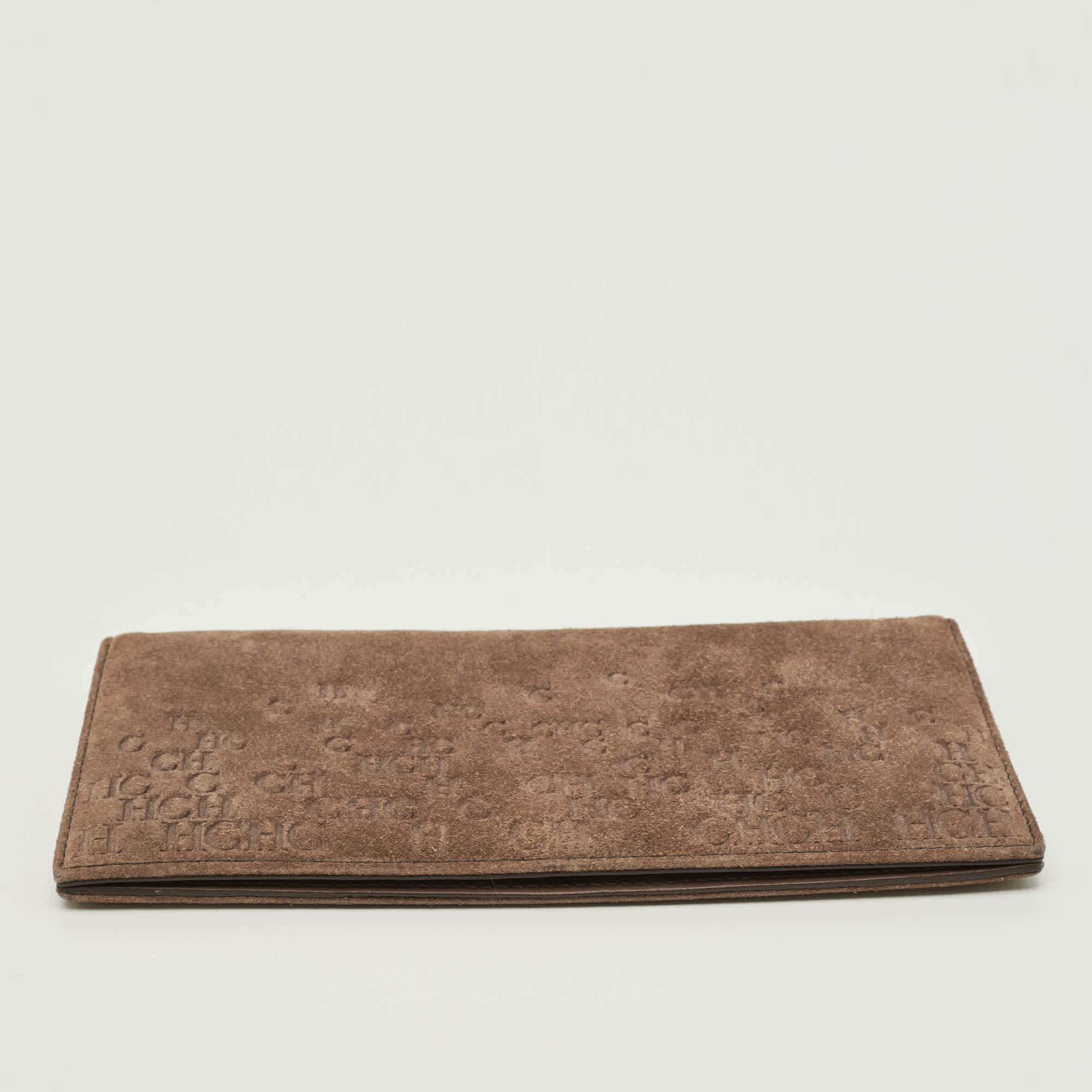 Ch Carolina Herrera Brown Monogram Suede Long Wallet