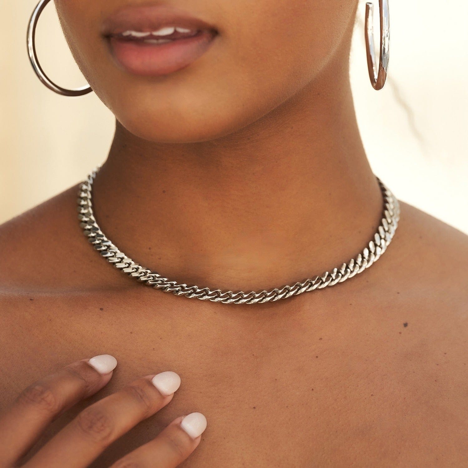 GLD Women Miami Cuban Necklace + Bracelet Bundle in White Gold - 8 mm