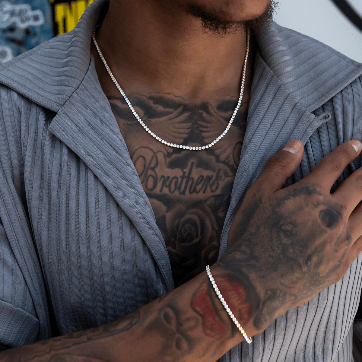 GLD Men Micro Tennis Chain + Bracelet Bundle in Yellow Gold