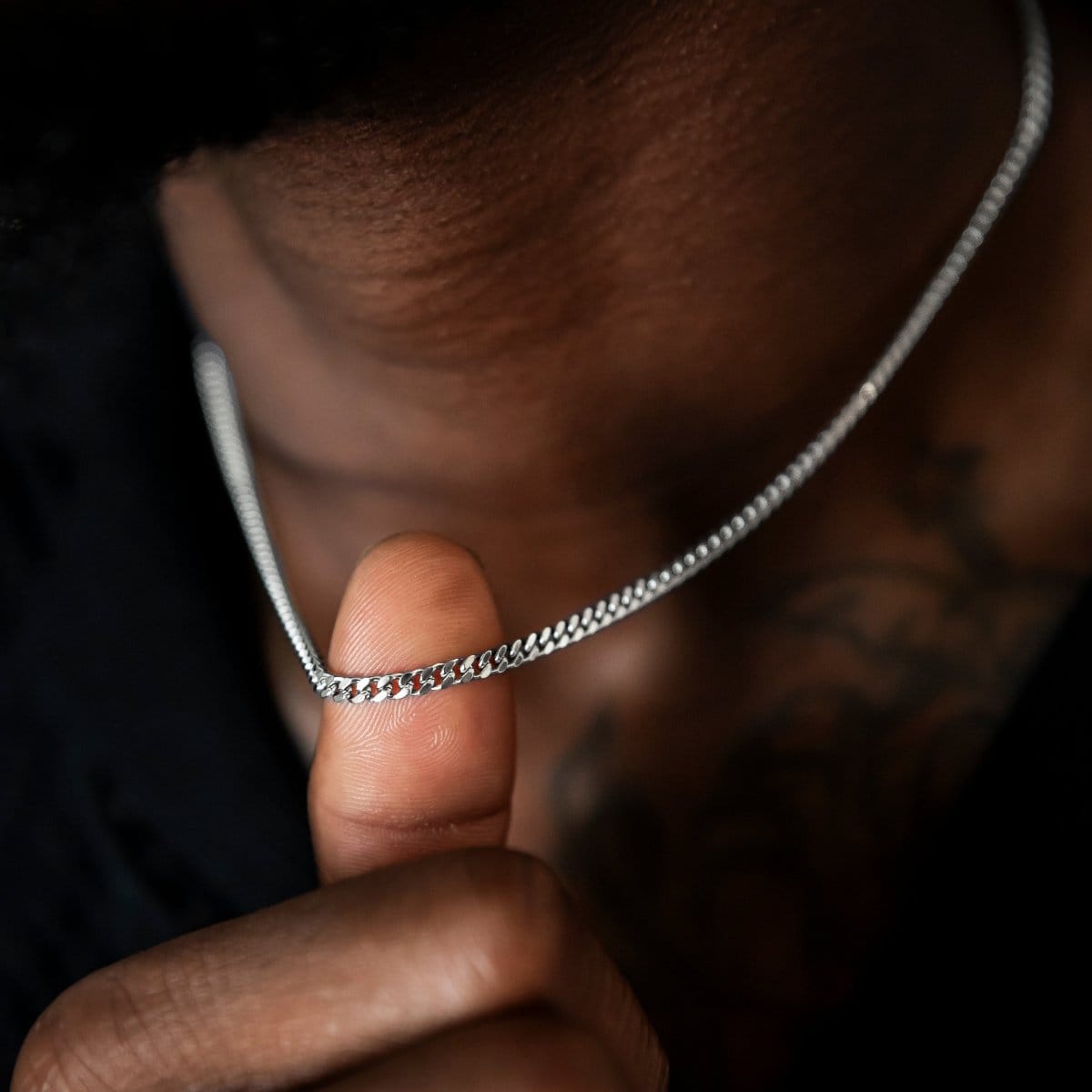 GLD Men Micro Cuban Chain + Bracelet in White Gold - 3 mm