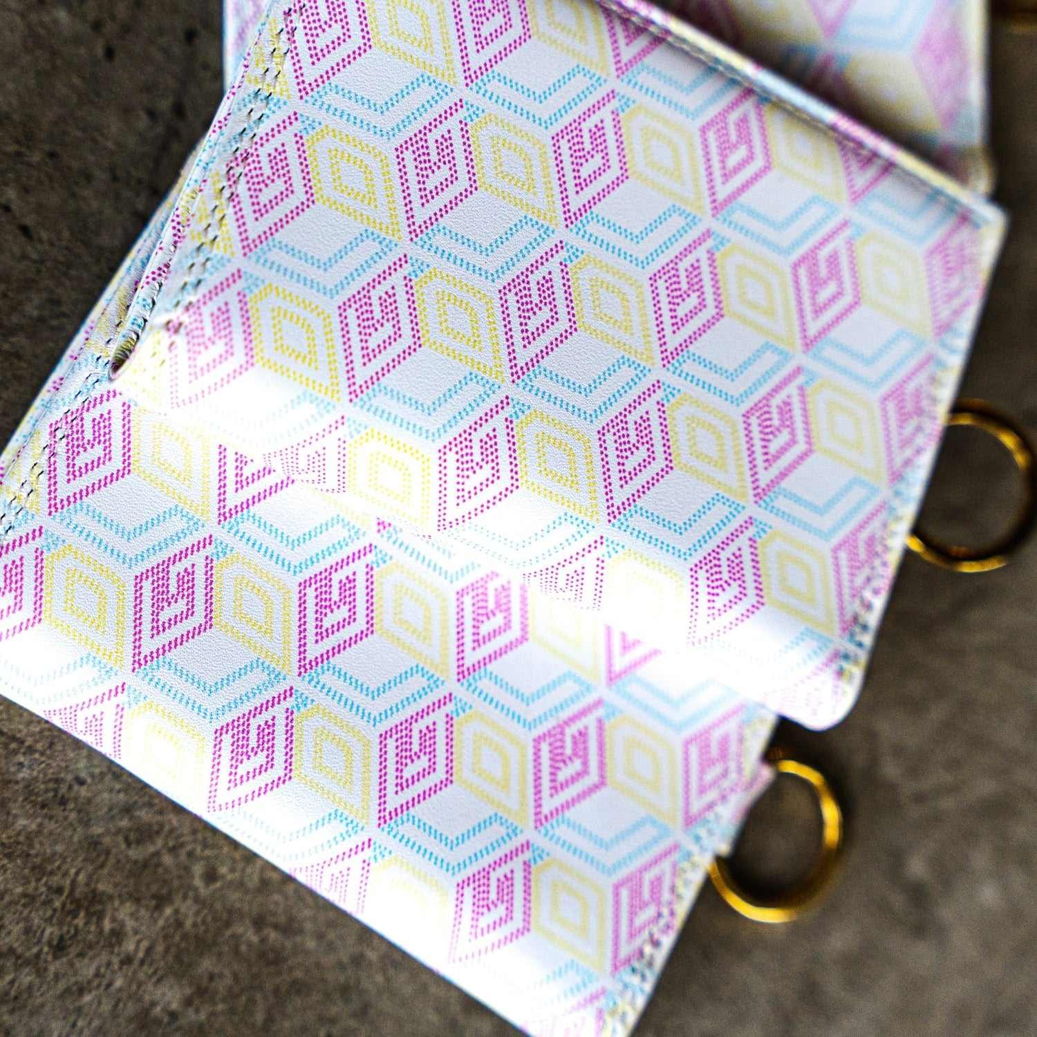 GLD Men Wallet Chain (White w/ Pink/Yellow Print)