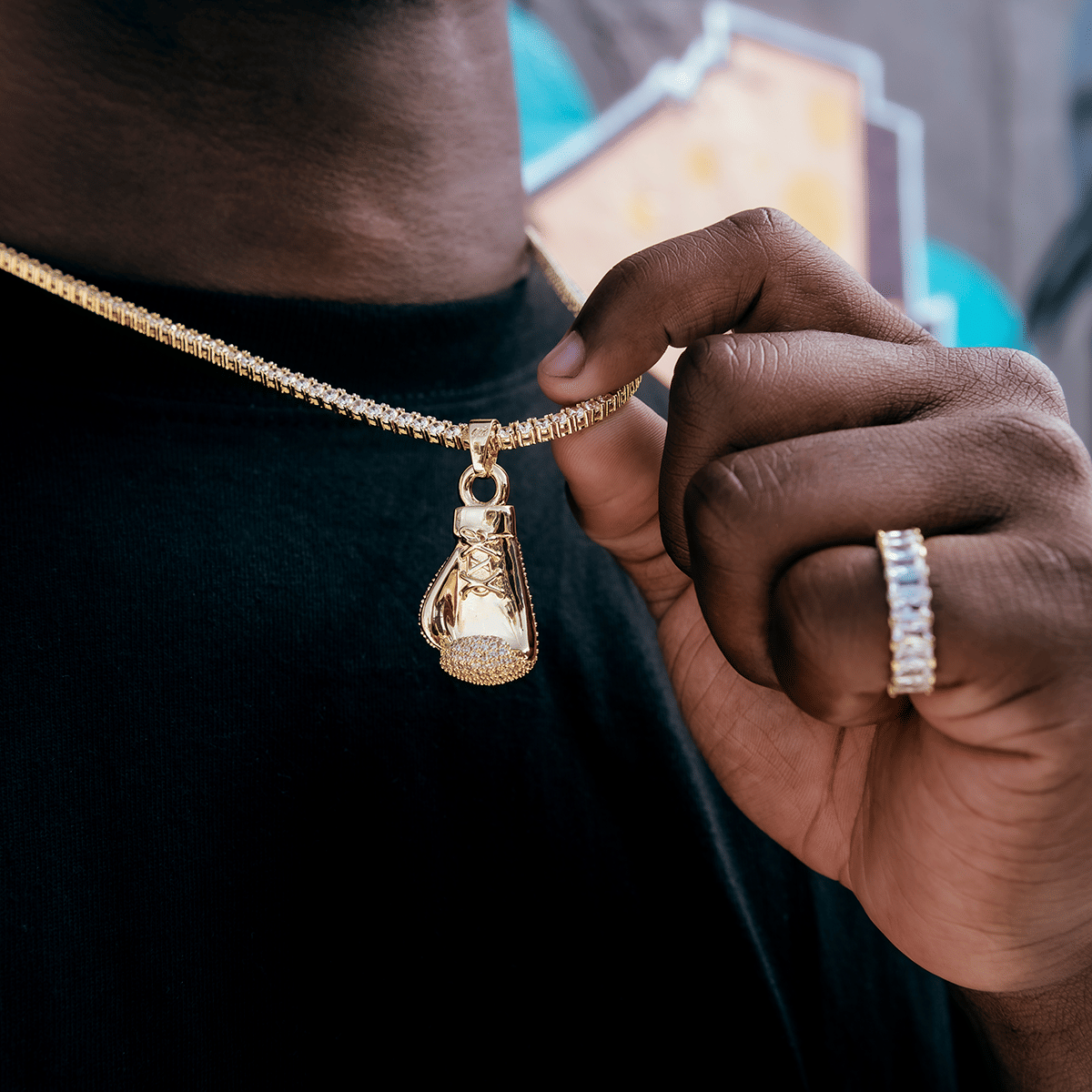 GLD Men Iced Boxing Glove in Yellow Gold