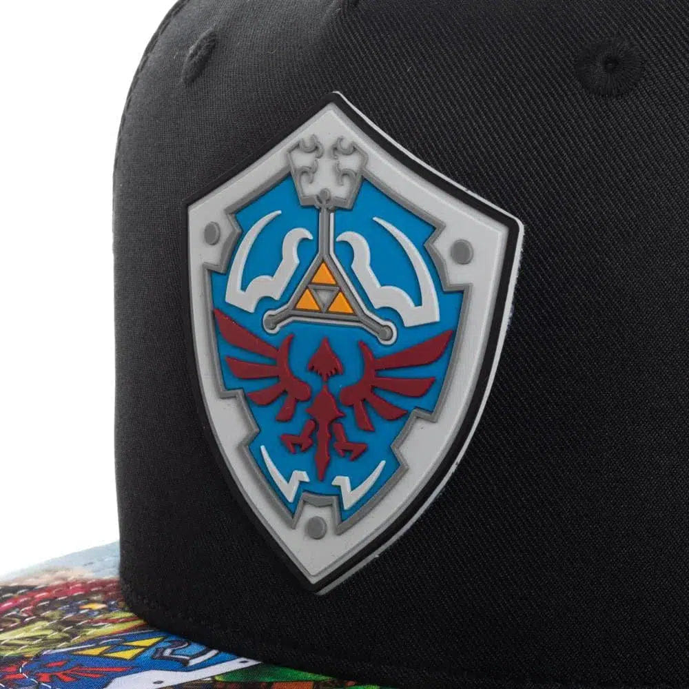 Bioworld The Legend of Zelda - Characters & Hylian Shield Snapback Hat (Sublimated, Flat Bill) - Bioworld