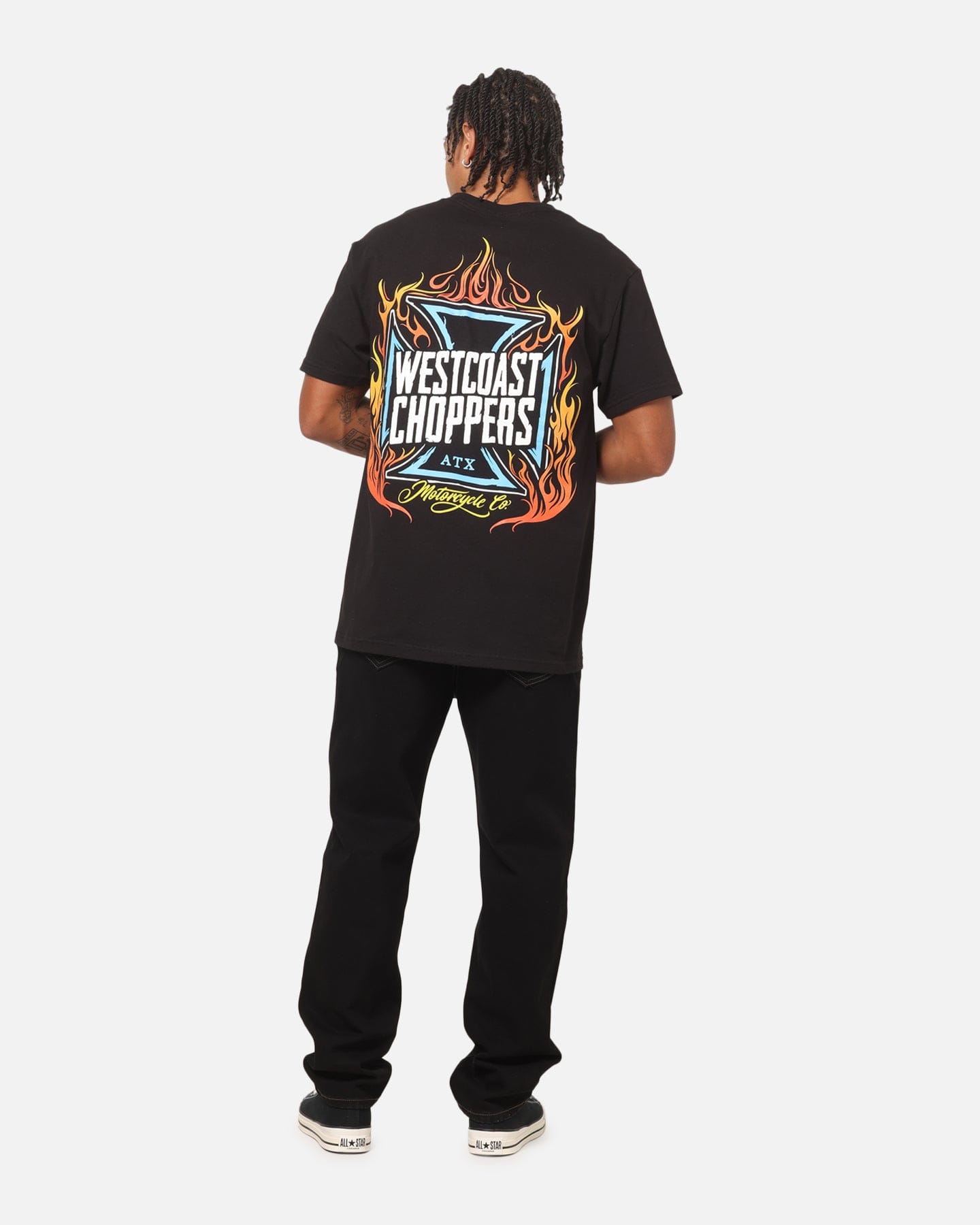 WEST COAST Choppers Skew Logo Flames T - Shirt Black
