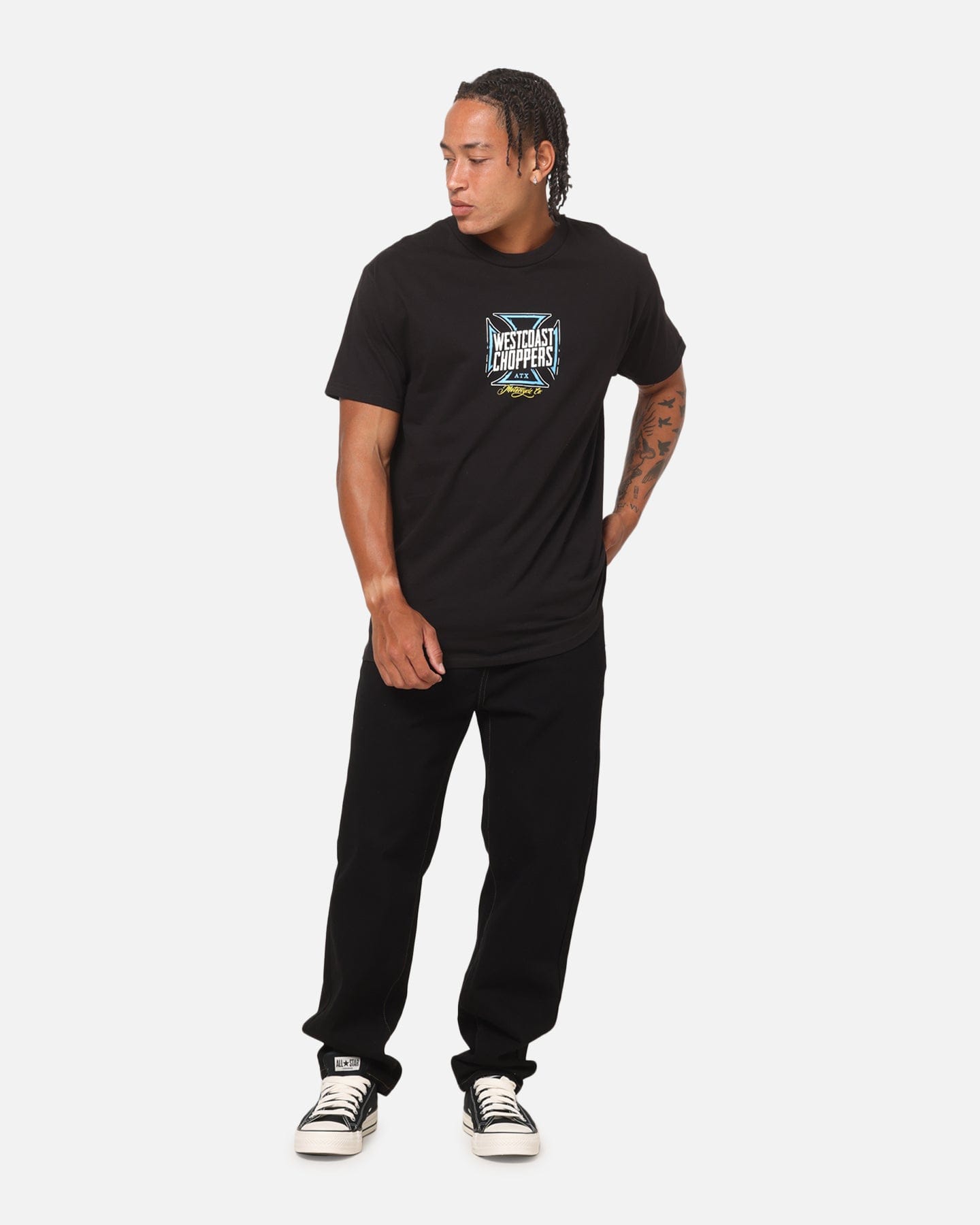WEST COAST Choppers Skew Logo Flames T - Shirt Black