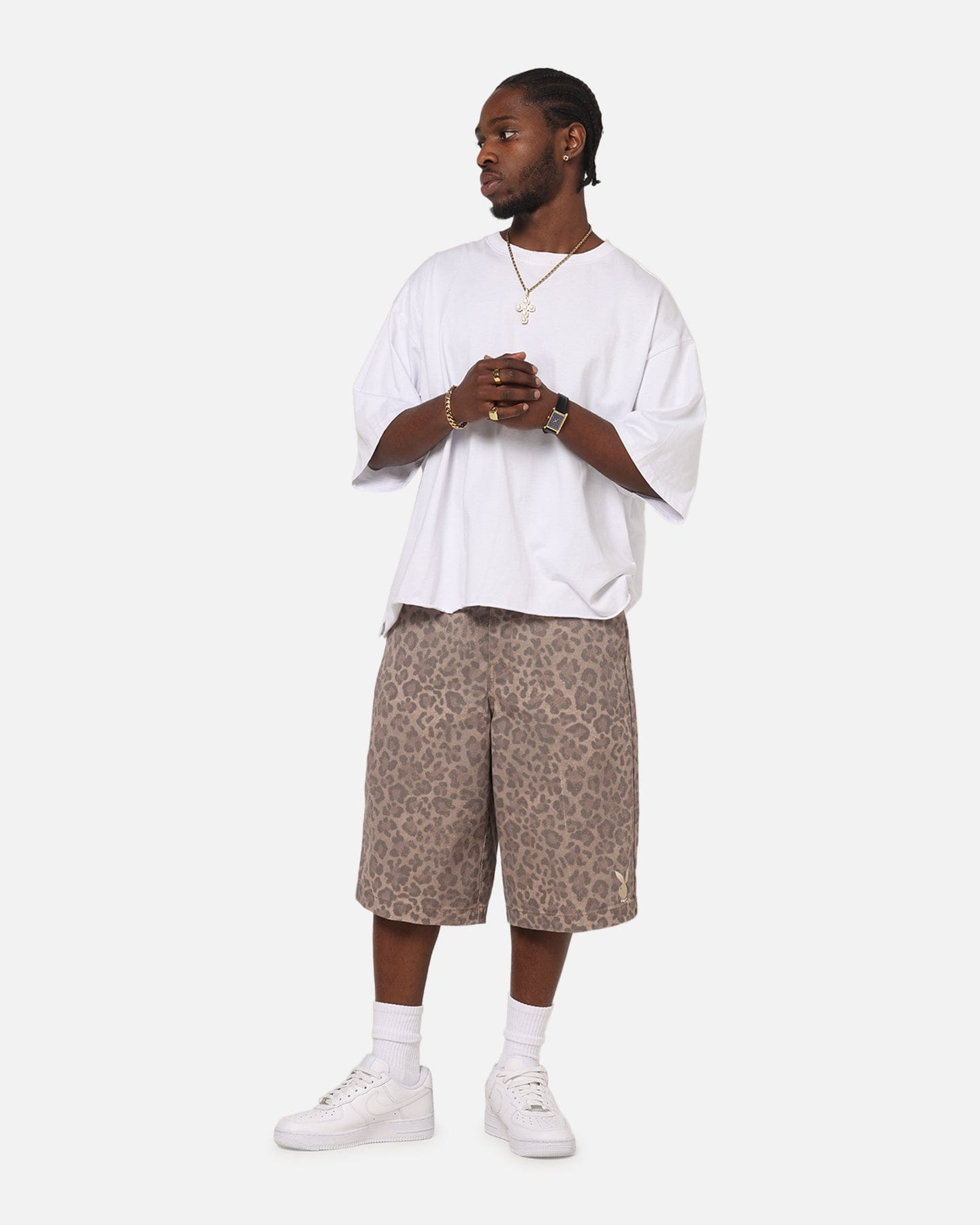 Playboy All Over Print Shorts Leopard Beige
