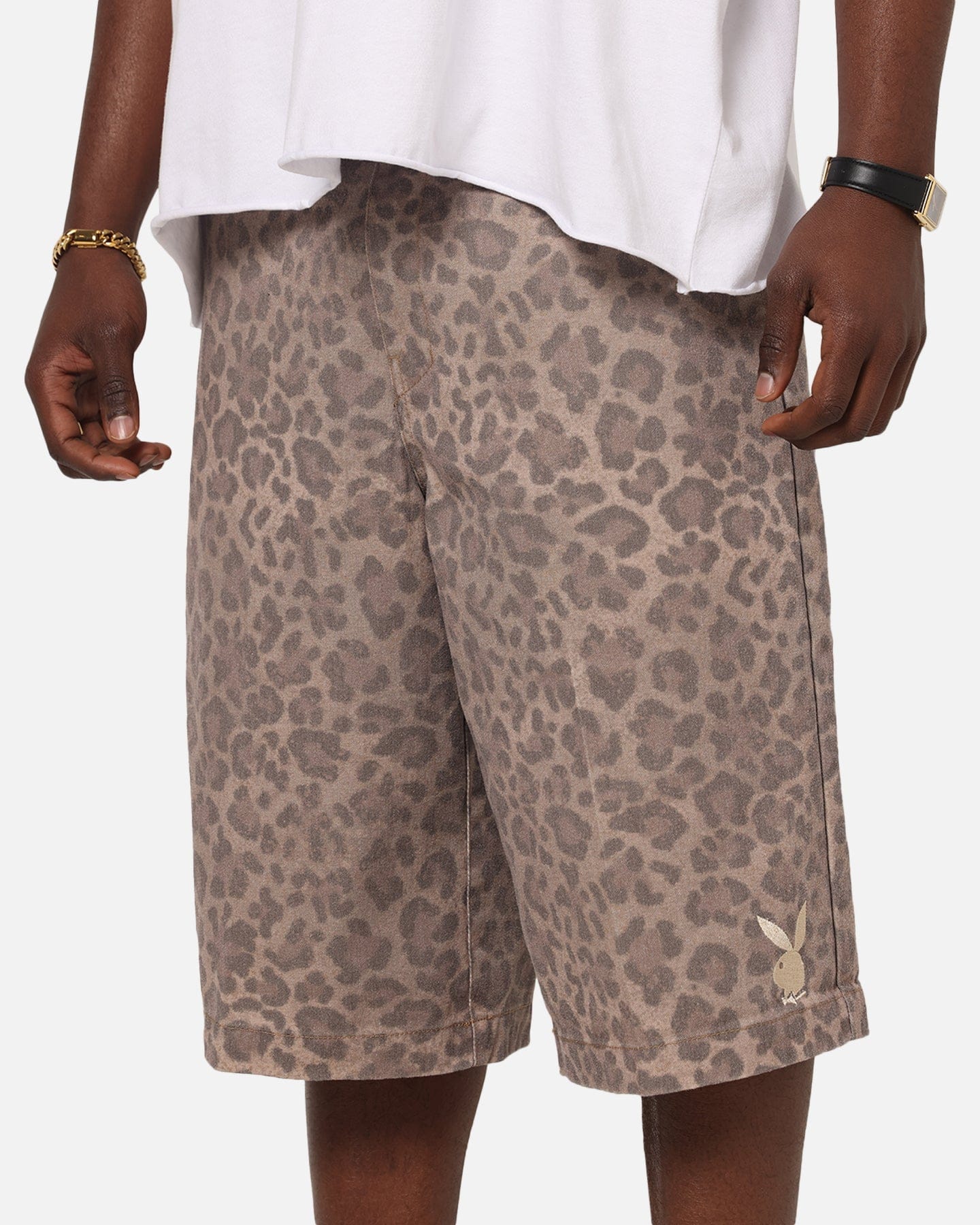 Playboy All Over Print Shorts Leopard Beige