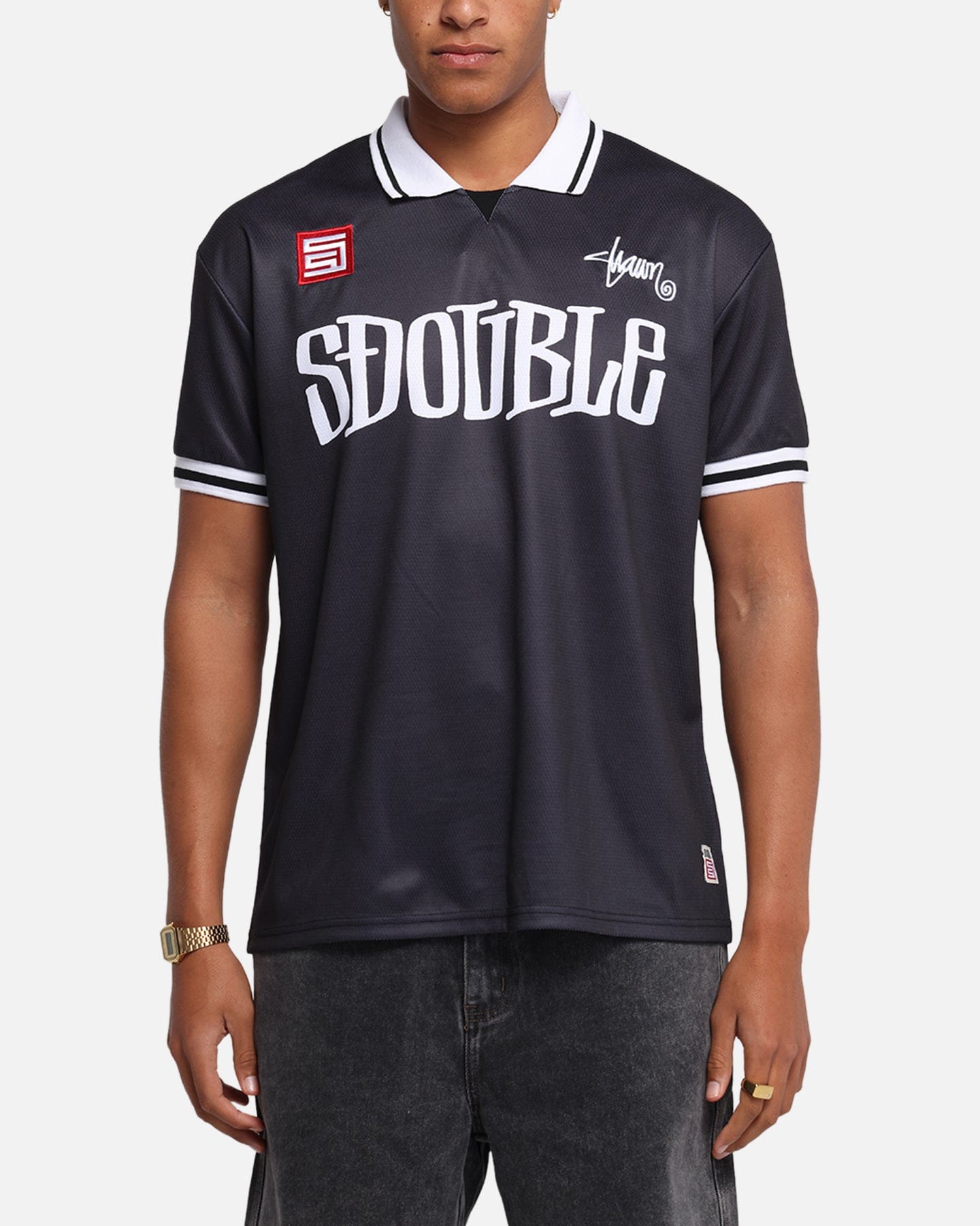 S Double Football Jersey Solid Black