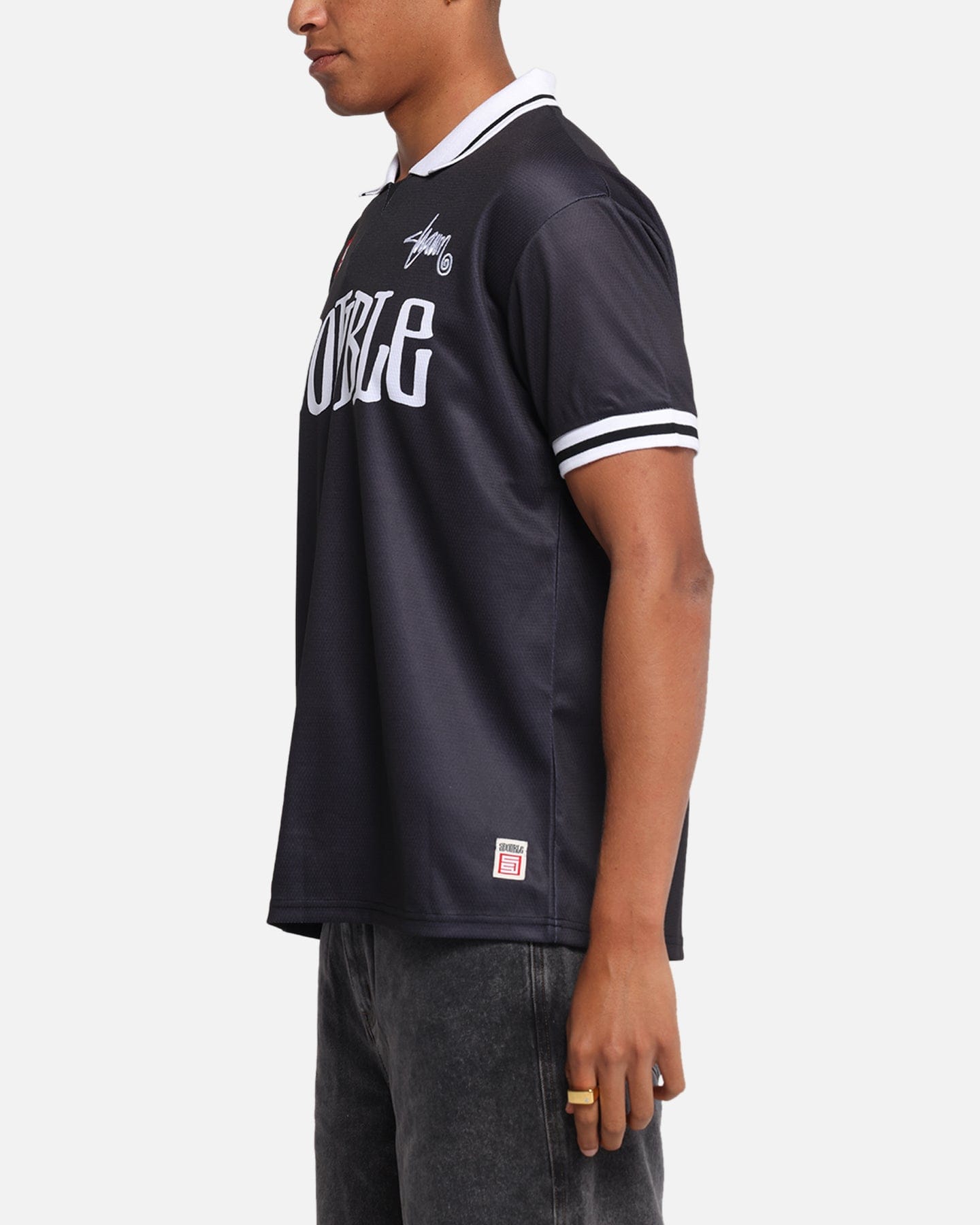 S Double Football Jersey Solid Black