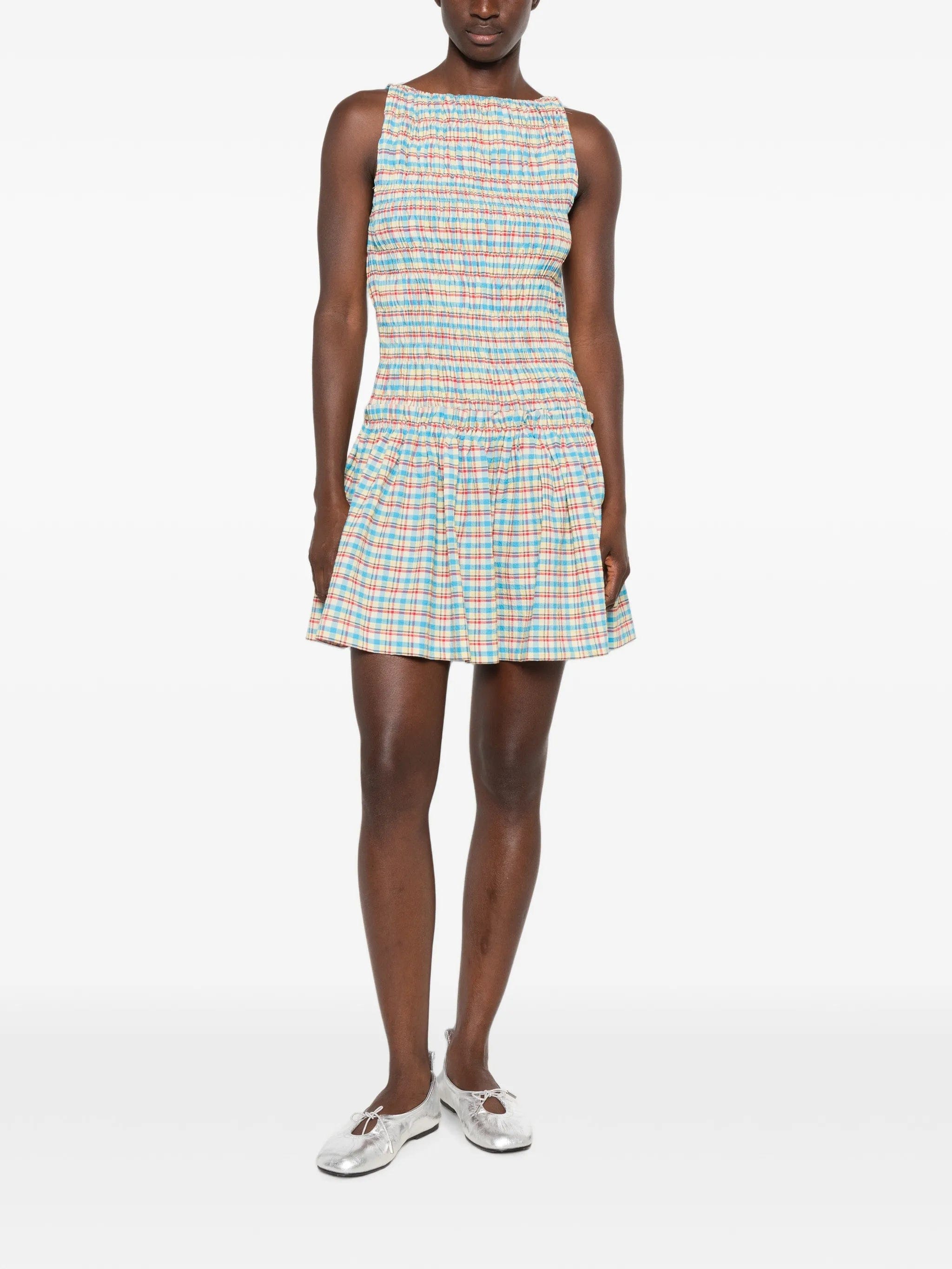 Faithfull Gala smocked checkered mini dress