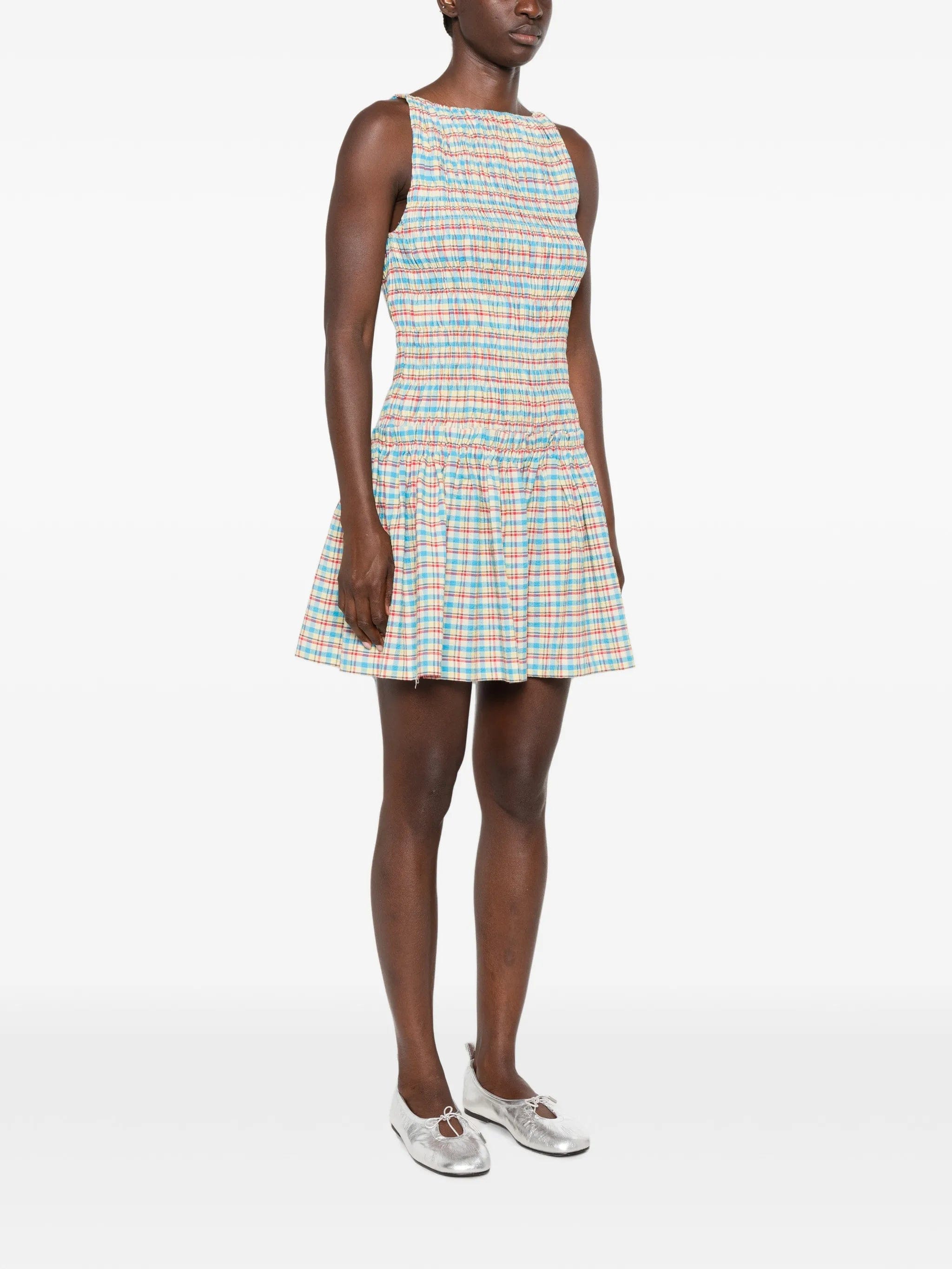 Faithfull Gala smocked checkered mini dress