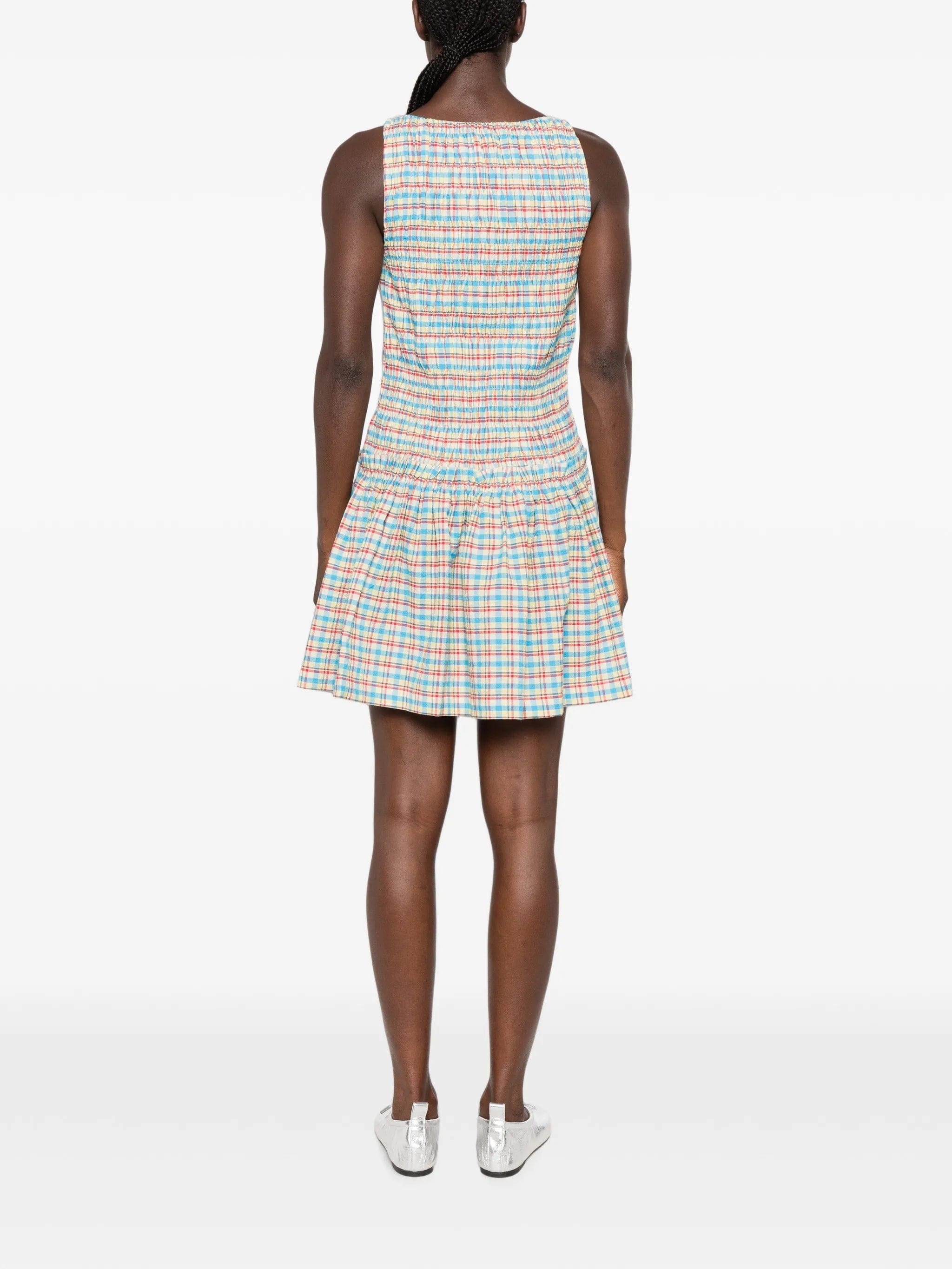 Faithfull Gala smocked checkered mini dress
